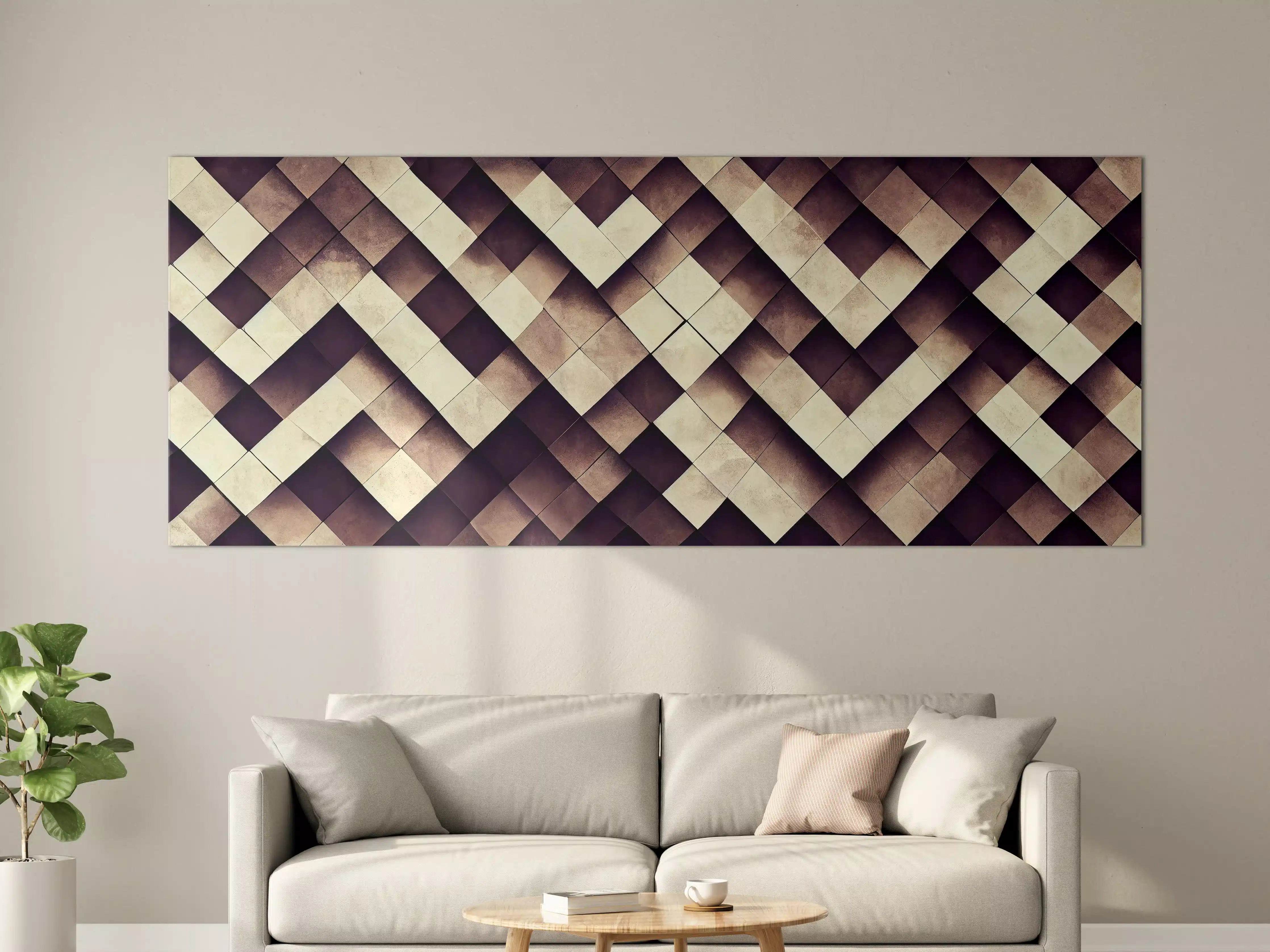 Große Wandbilder - Geometrisches Schachbrett-Muster Braun