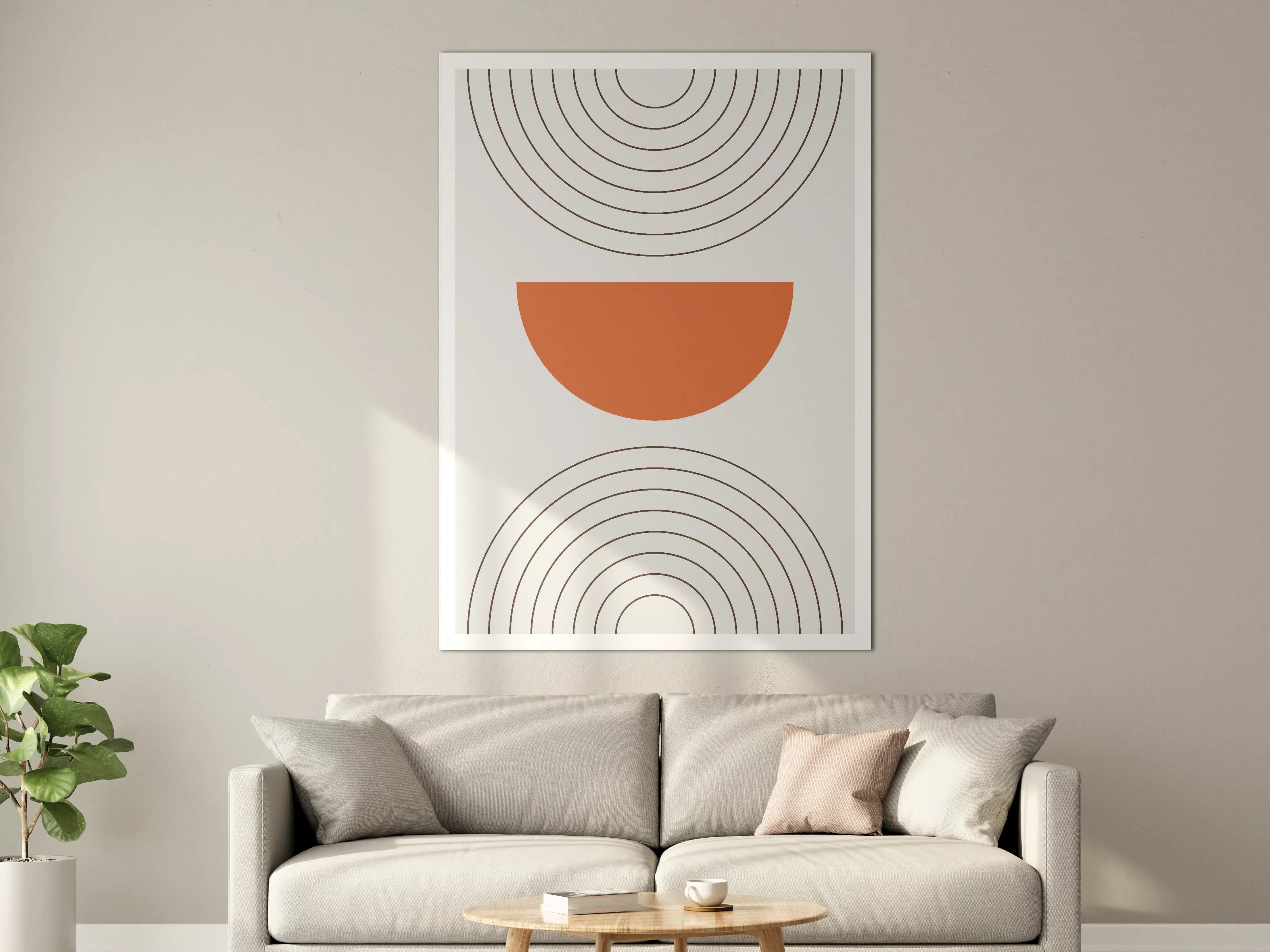 Große Wandbilder - Geometrisches Wandbild mit Kreisen und Halbkreisen in Erde-Tönen