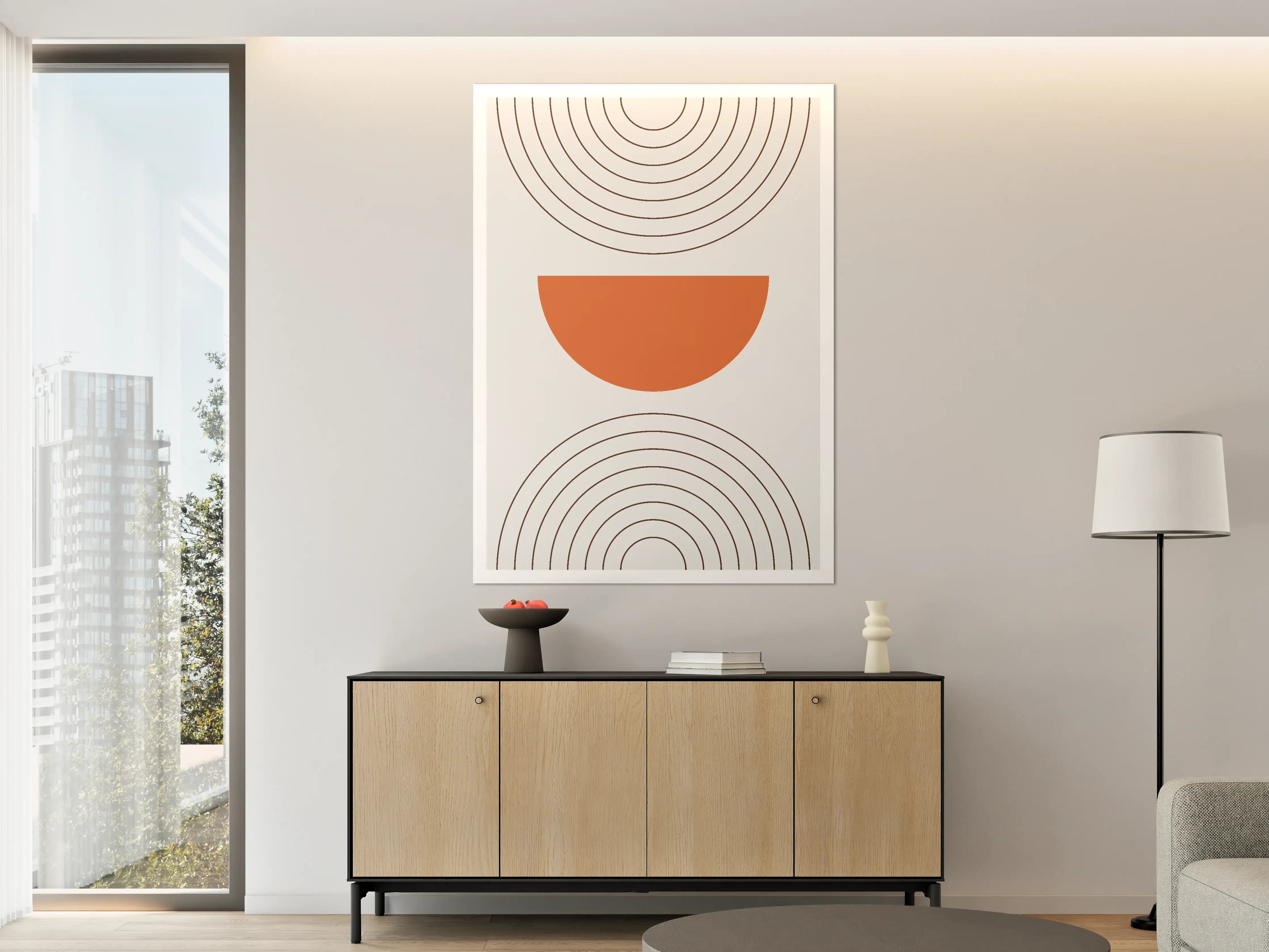 Große Wandbilder - Geometrisches Wandbild mit Kreisen und Halbkreisen in Erde-Tönen
