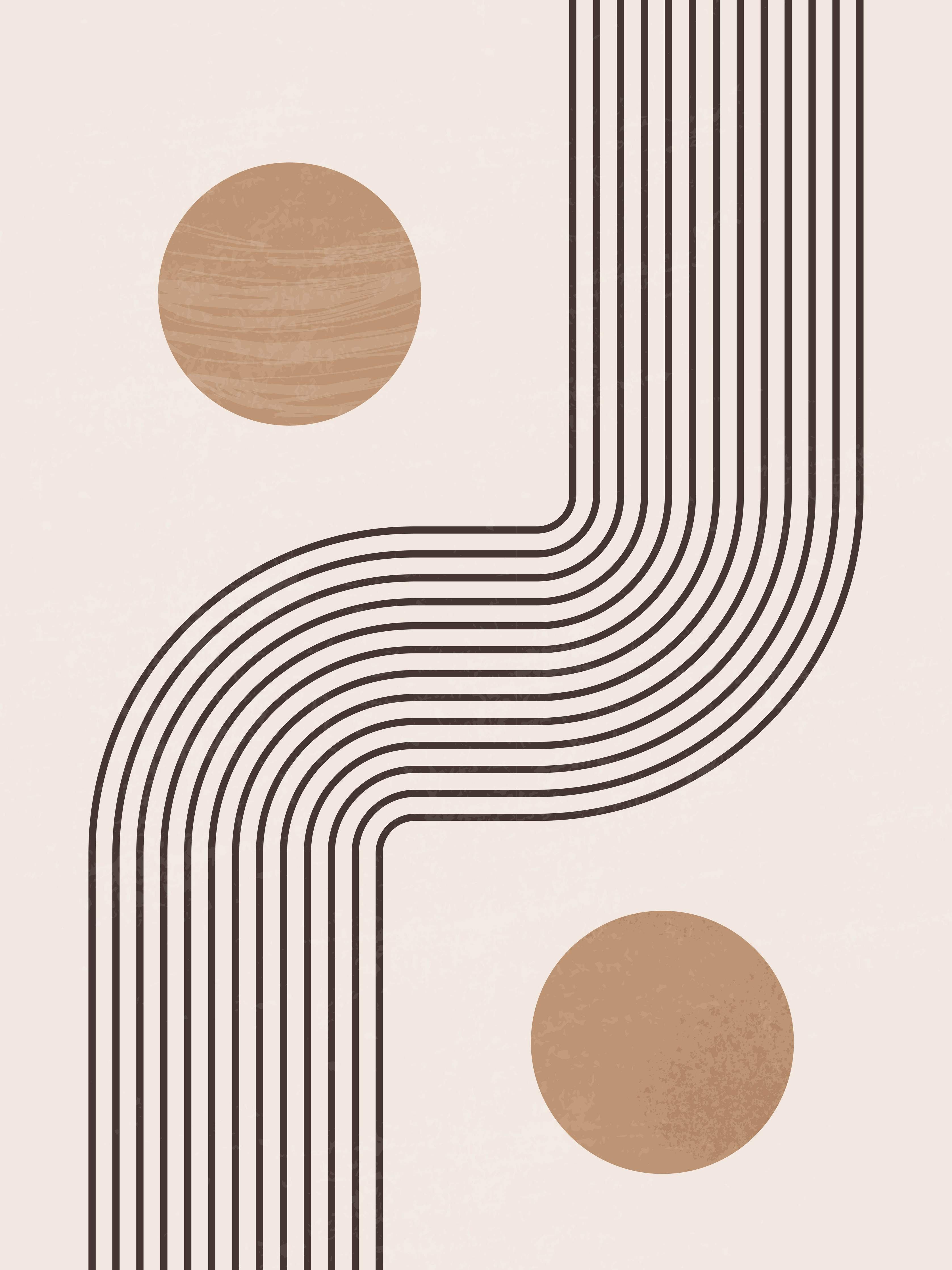 Große Wandbilder-Geometrisches Wandbild mit Linien und Kreisen in Beige und Braun