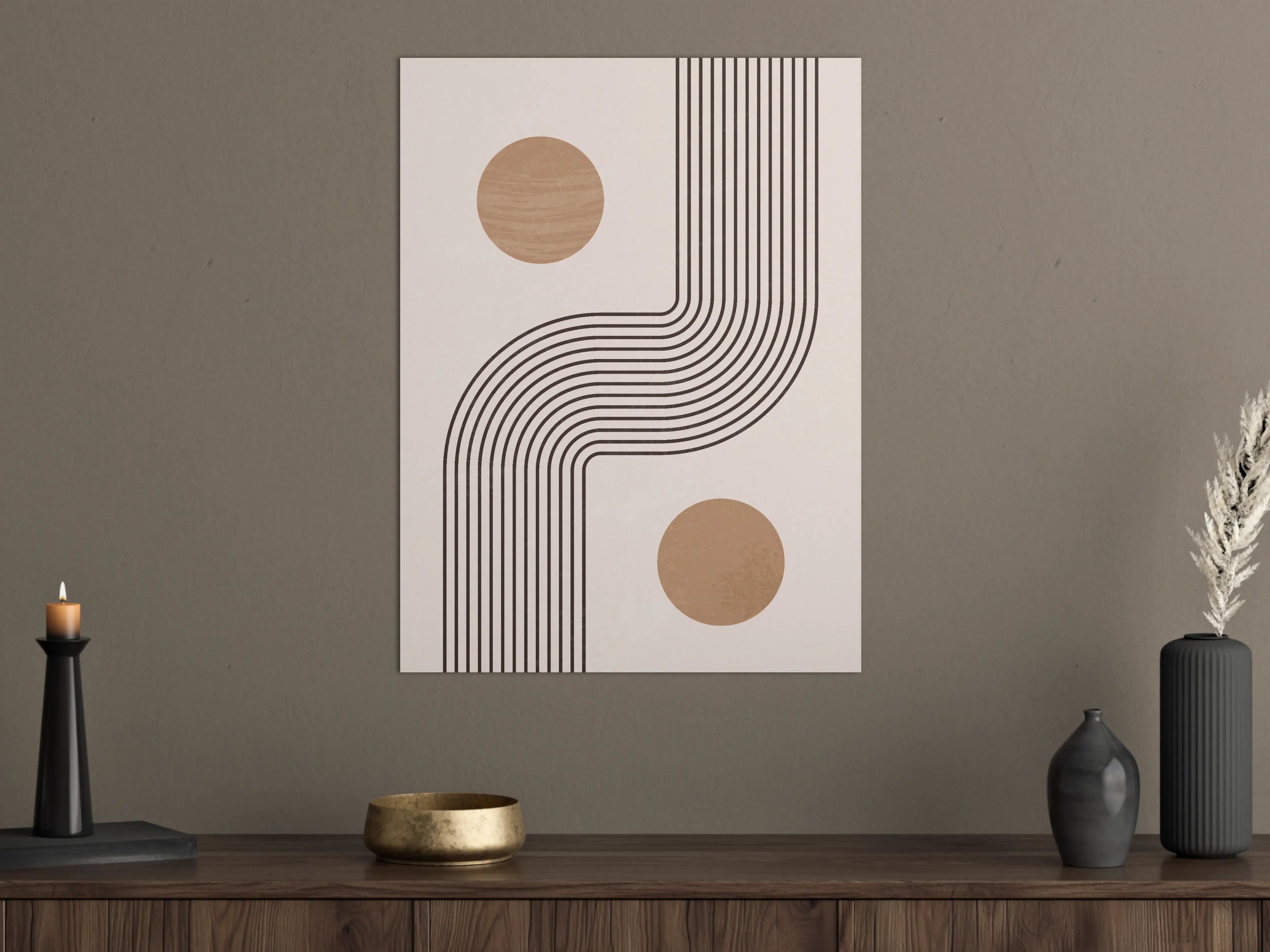 Große Wandbilder - Geometrisches Wandbild mit Linien und Kreisen in Beige und Braun
