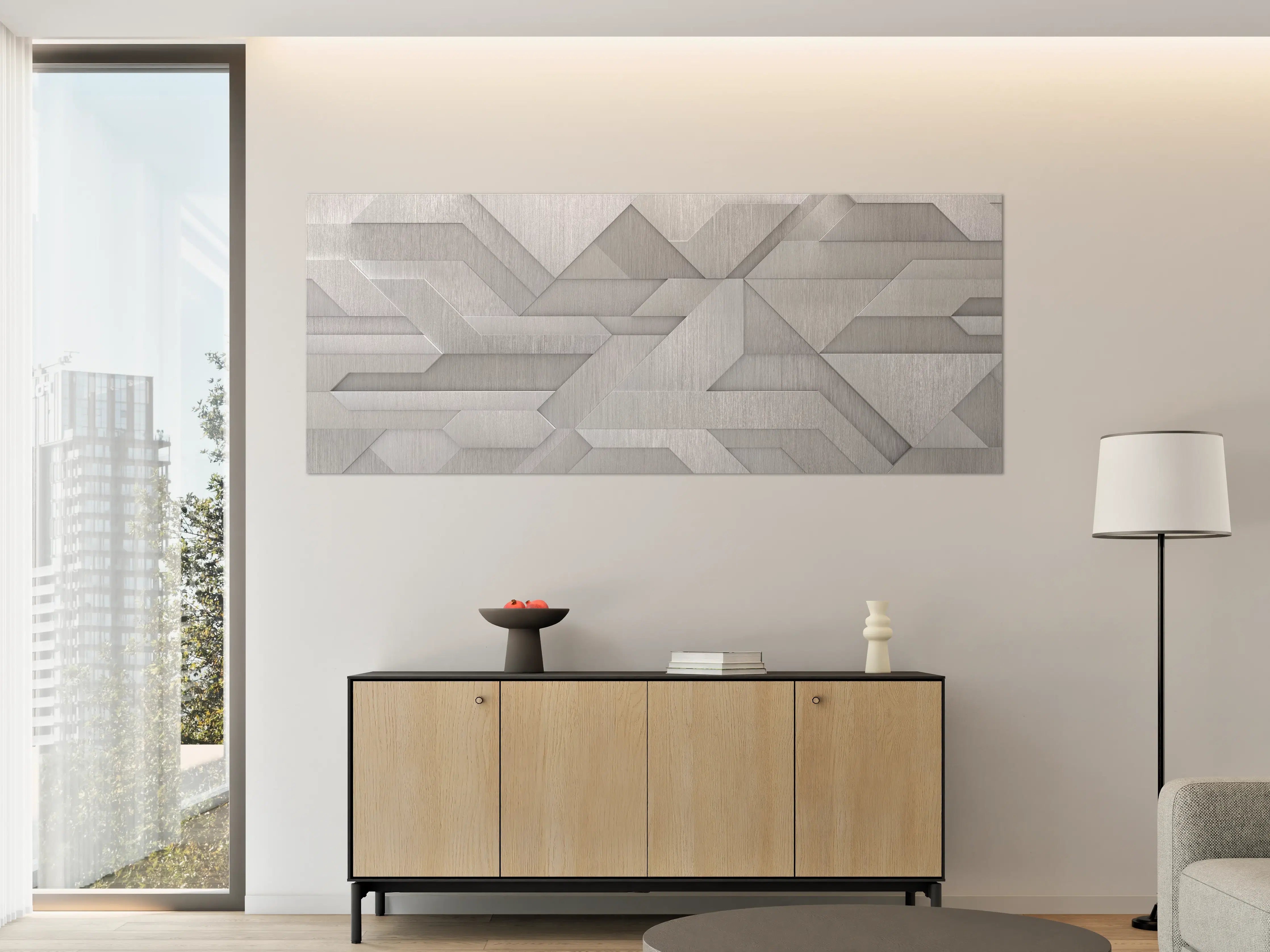 Große Wandbilder - Geometrisches Weiß-Metallic-Muster