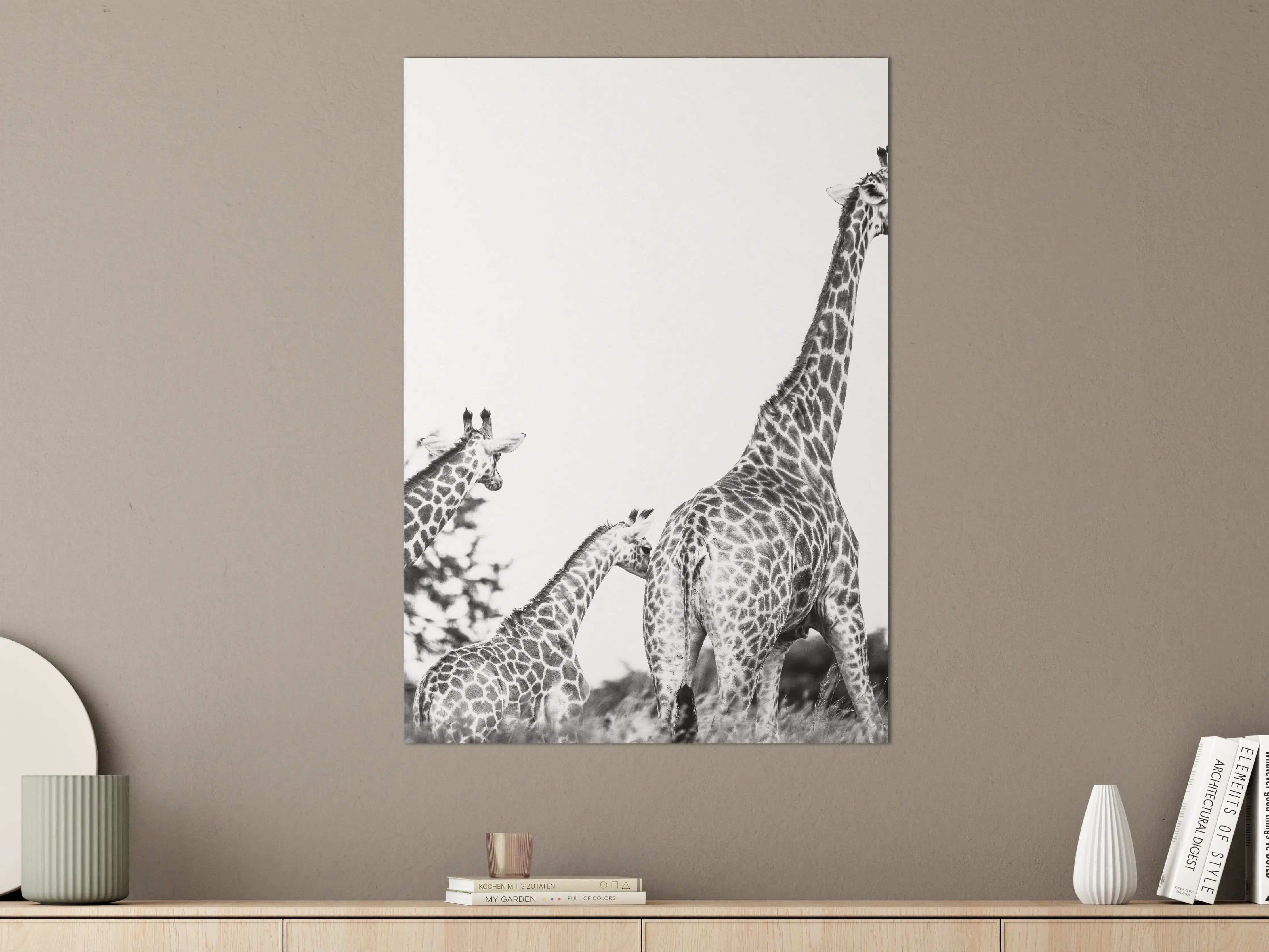 Große Wandbilder - Giraffen Familie - schwarz-weiß