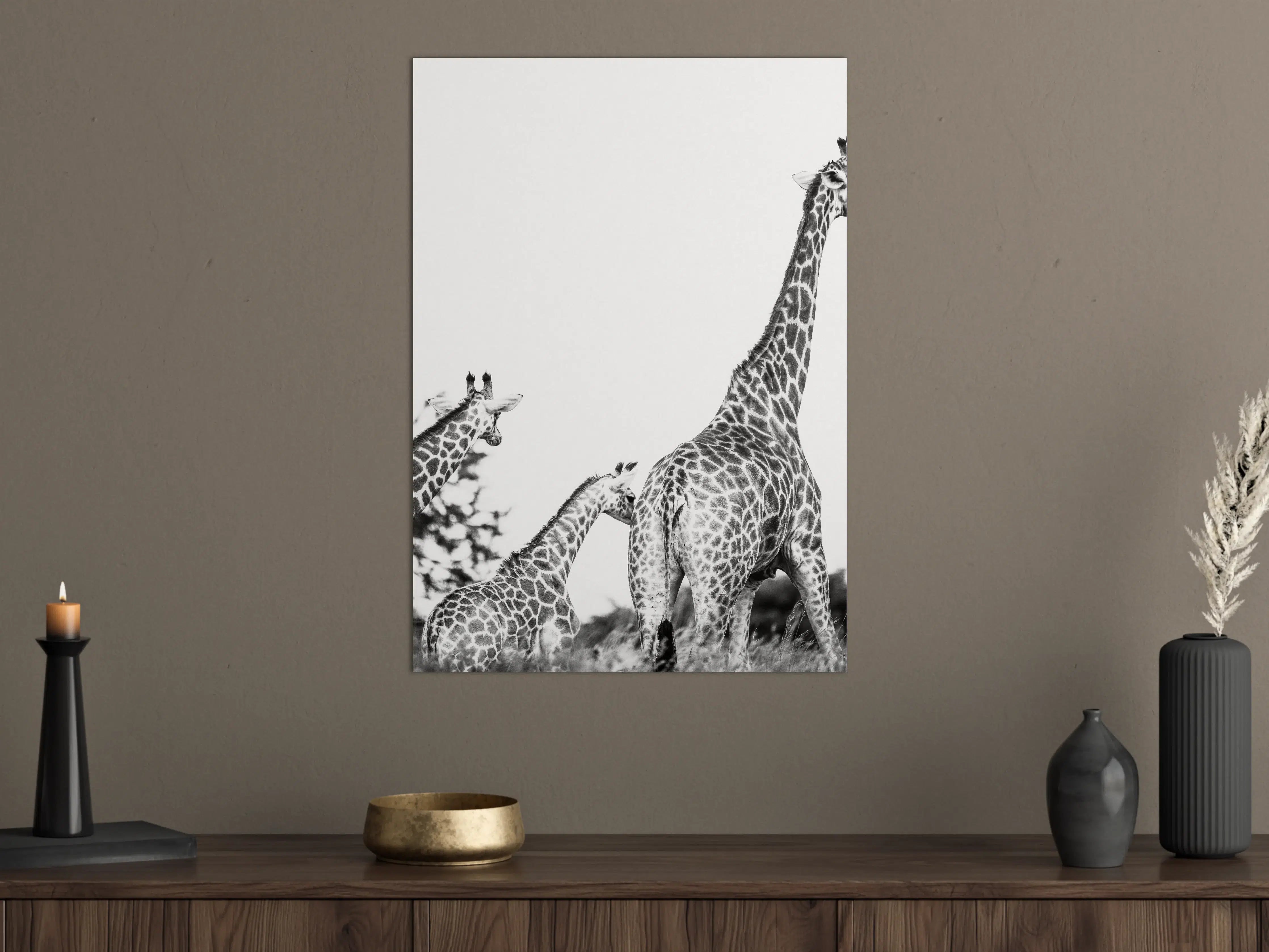 Große Wandbilder - Giraffen Familie - schwarz-weiß