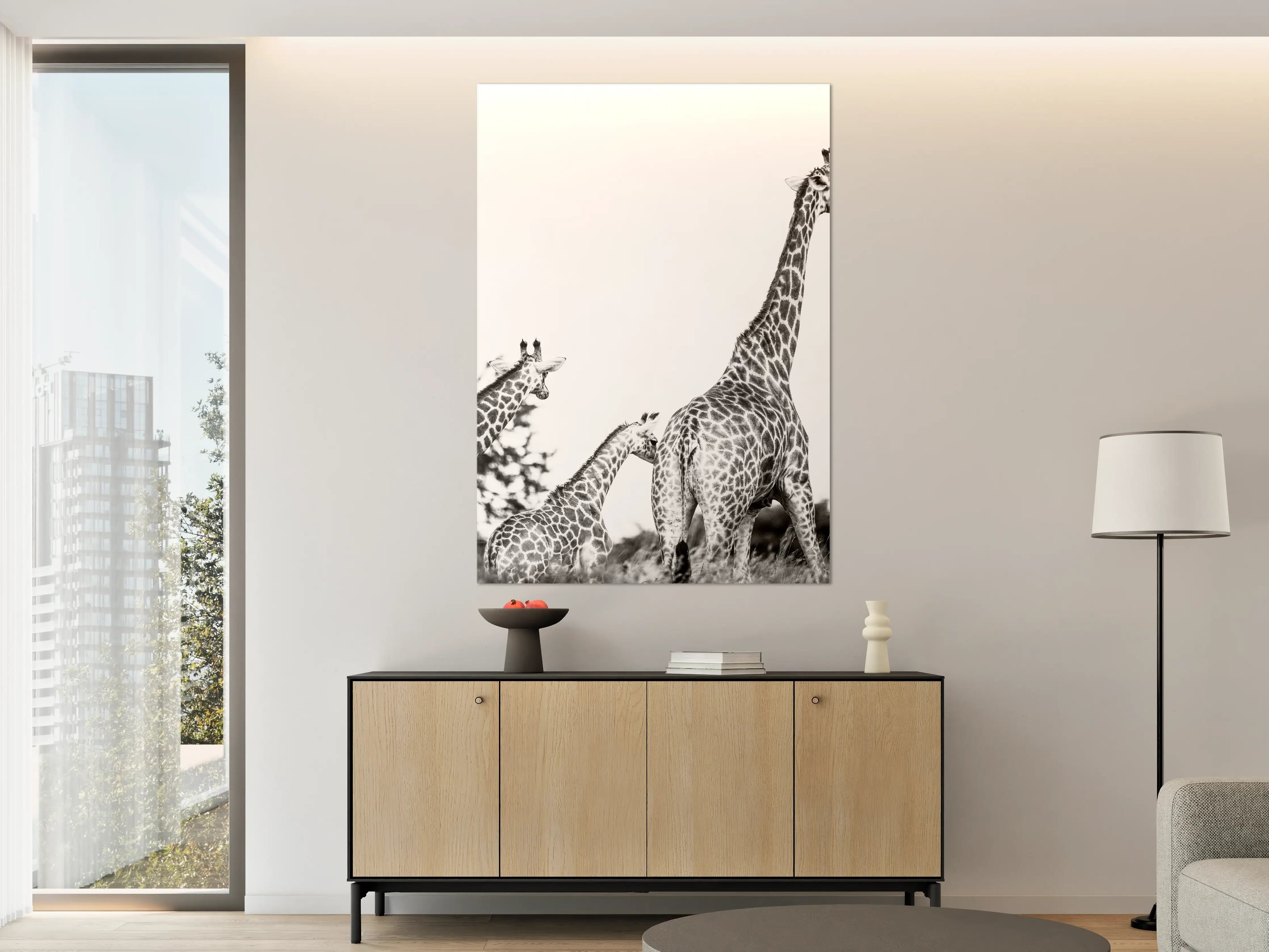 Große Wandbilder - Giraffen Familie - schwarz-weiß