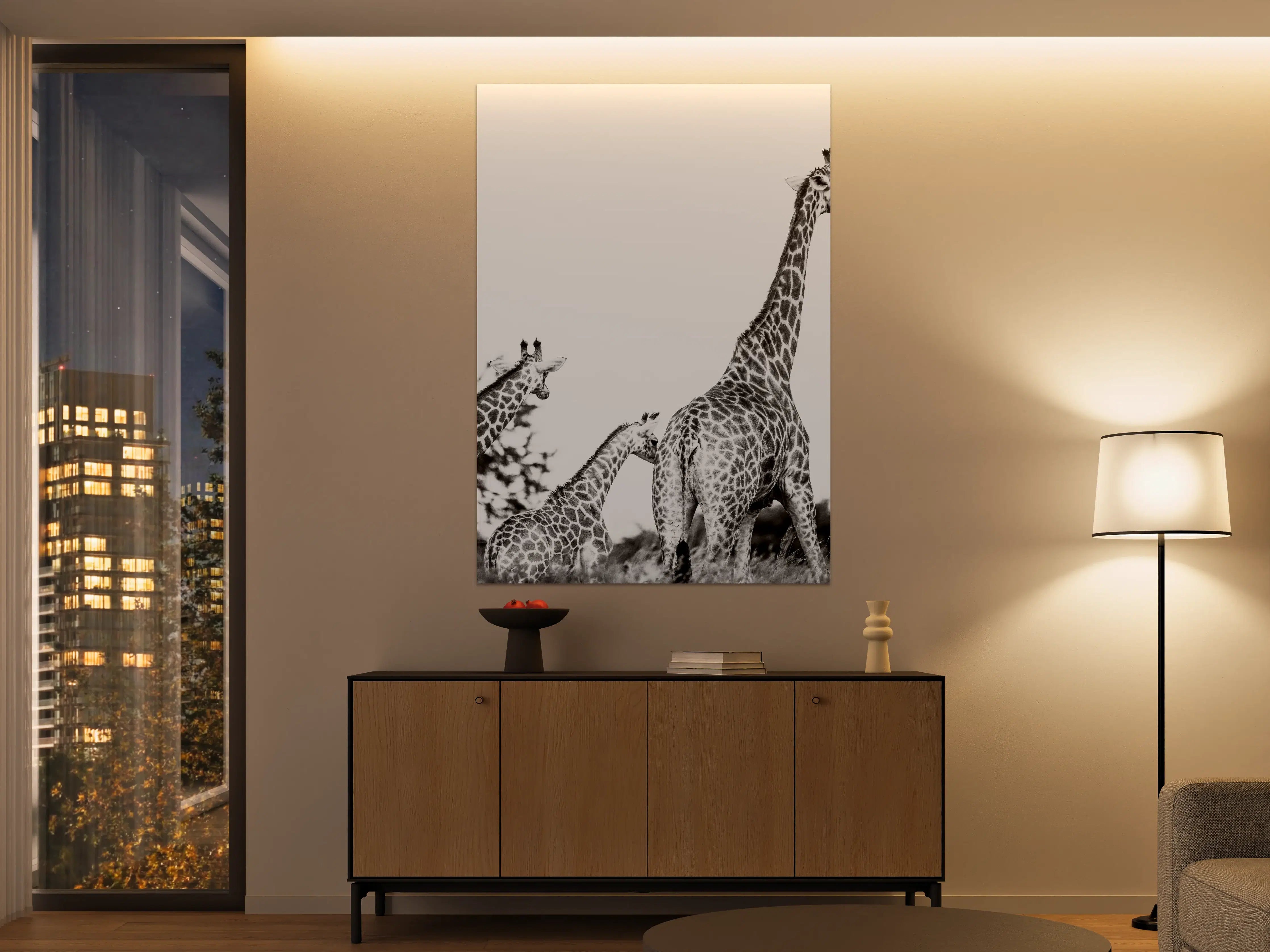 Große Wandbilder - Giraffen Familie - schwarz-weiß