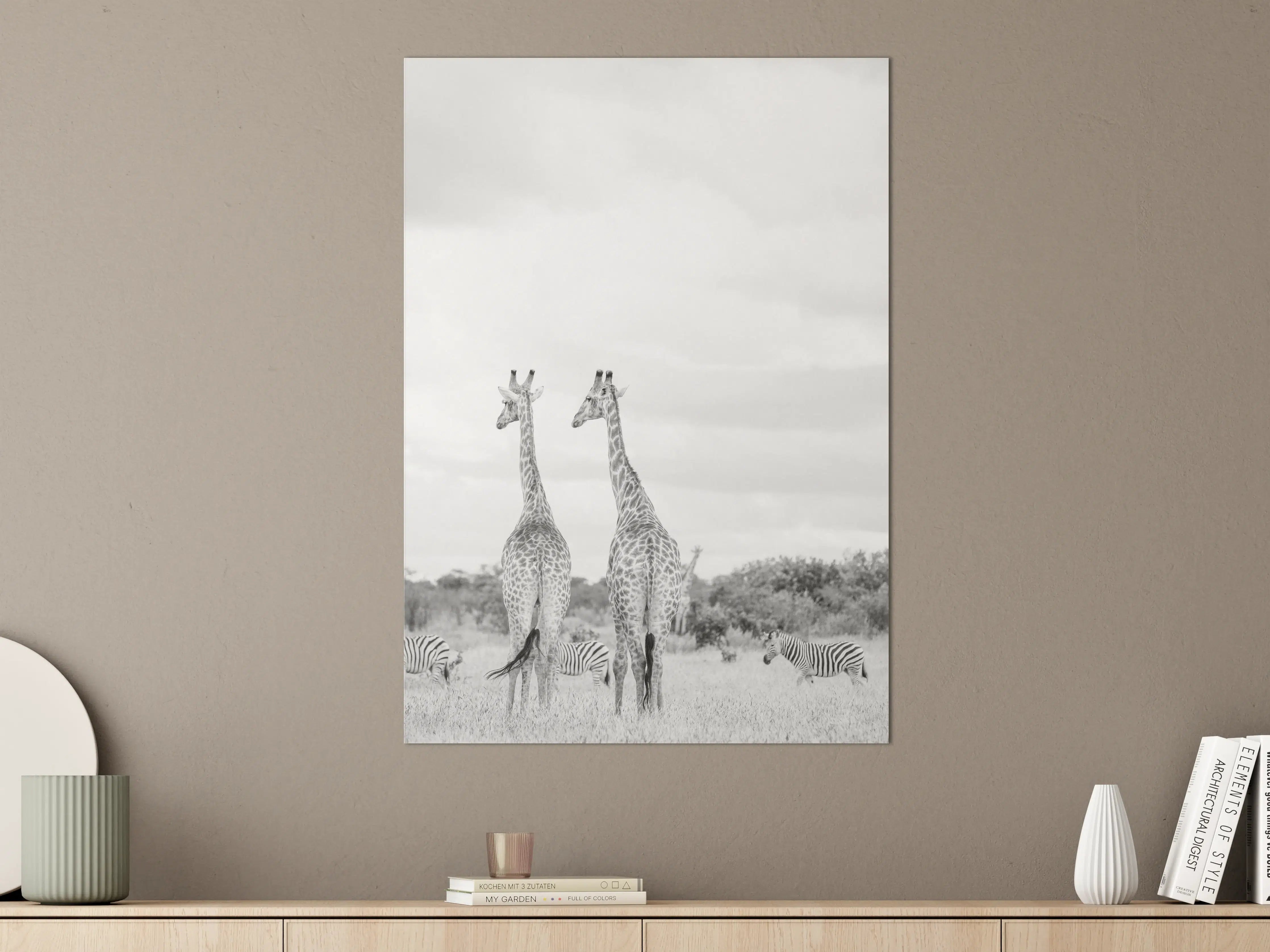 Große Wandbilder - Giraffen und Zebras - schwarz-weiß