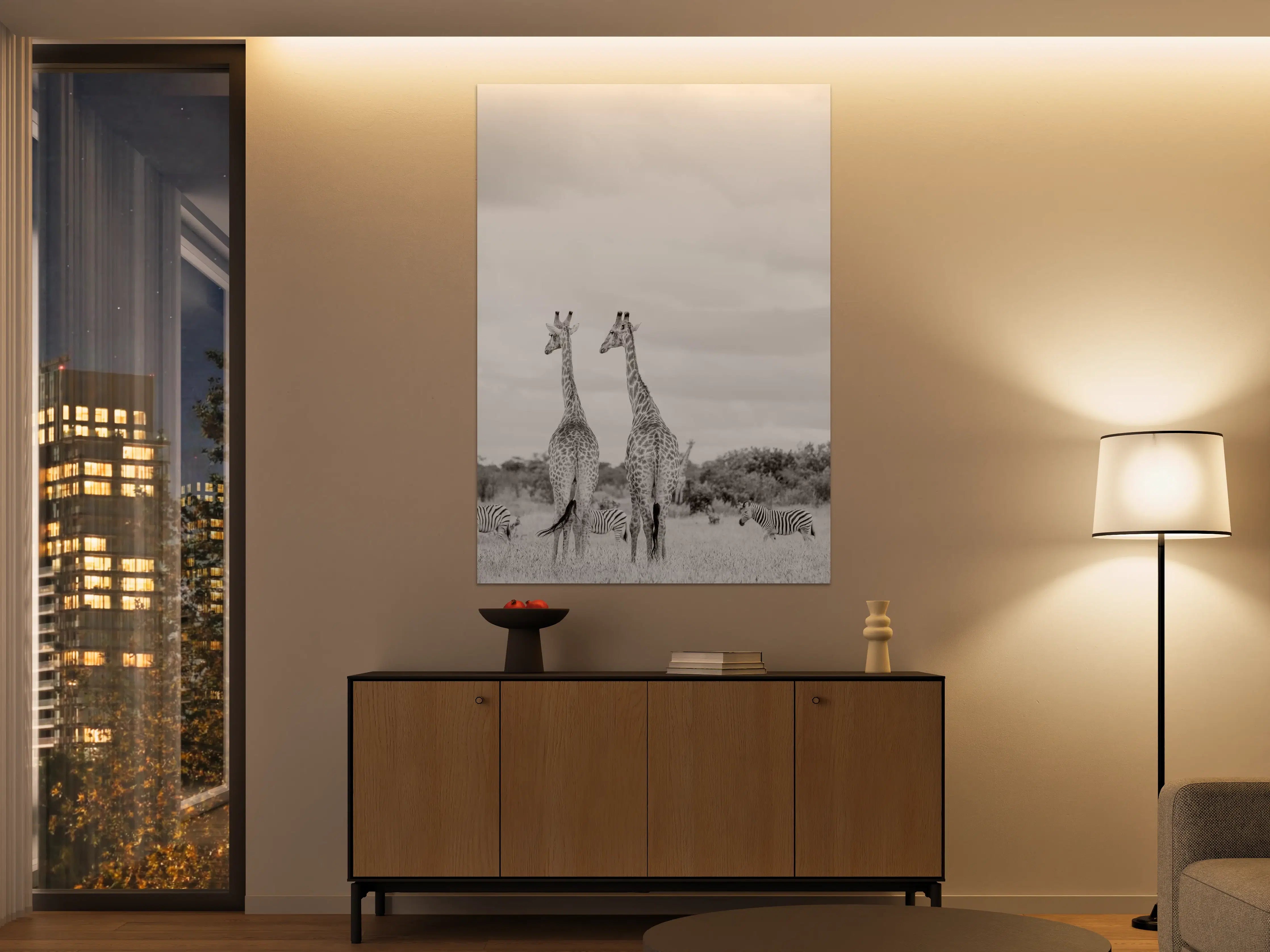 Große Wandbilder - Giraffen und Zebras - schwarz-weiß