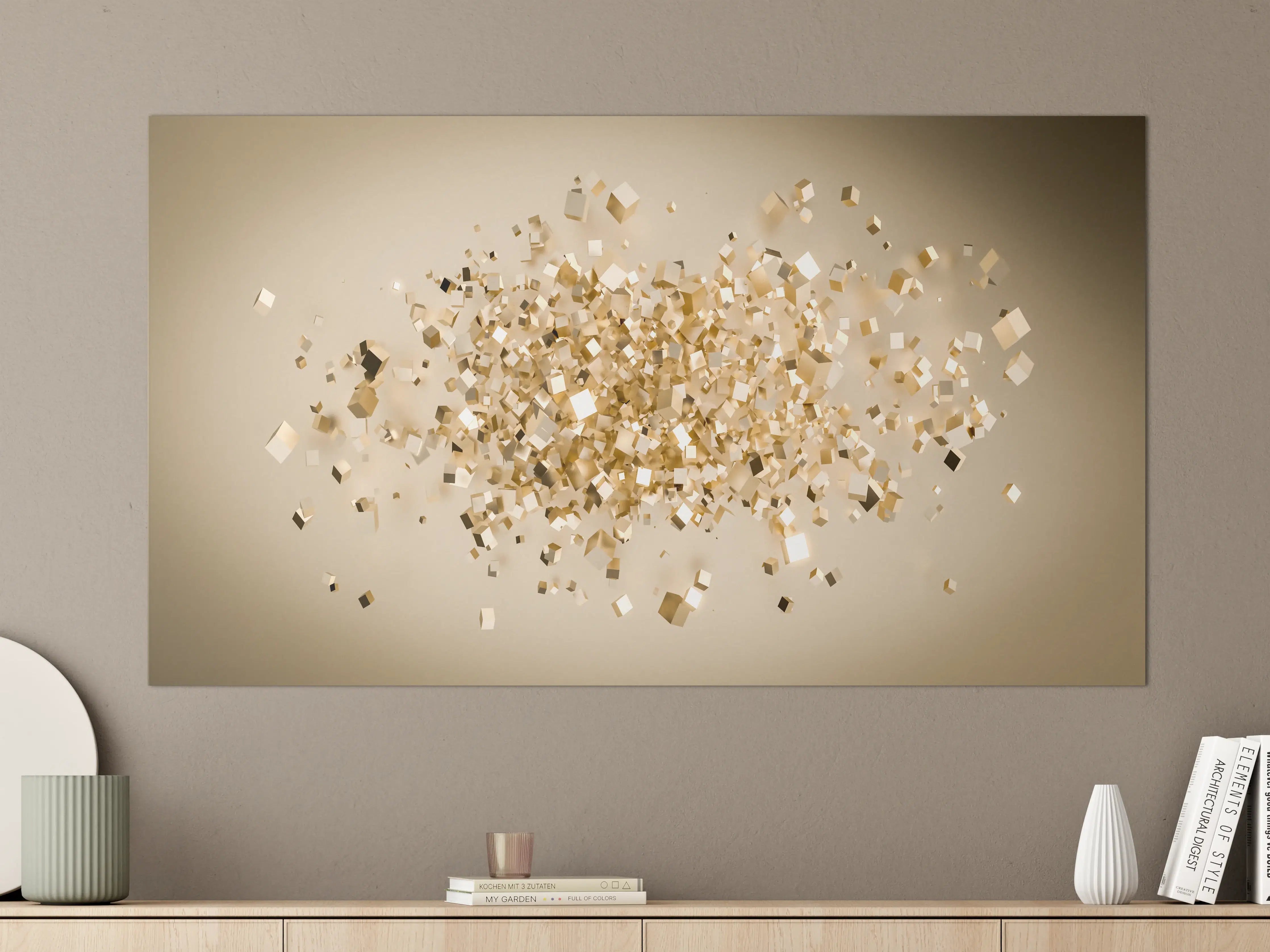 Große Wandbilder - Glänzende Goldwürfel 3D