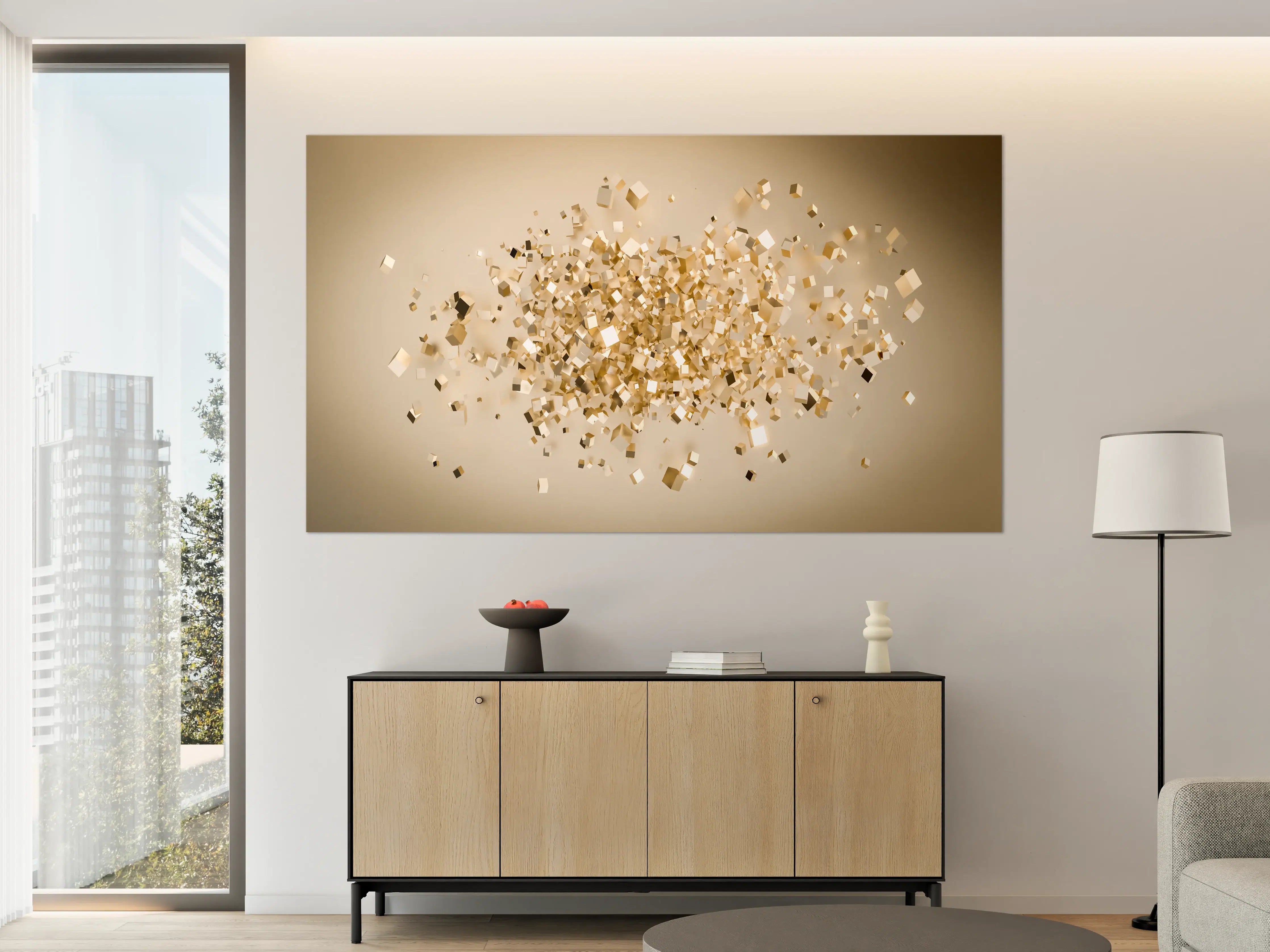 Große Wandbilder - Glänzende Goldwürfel 3D