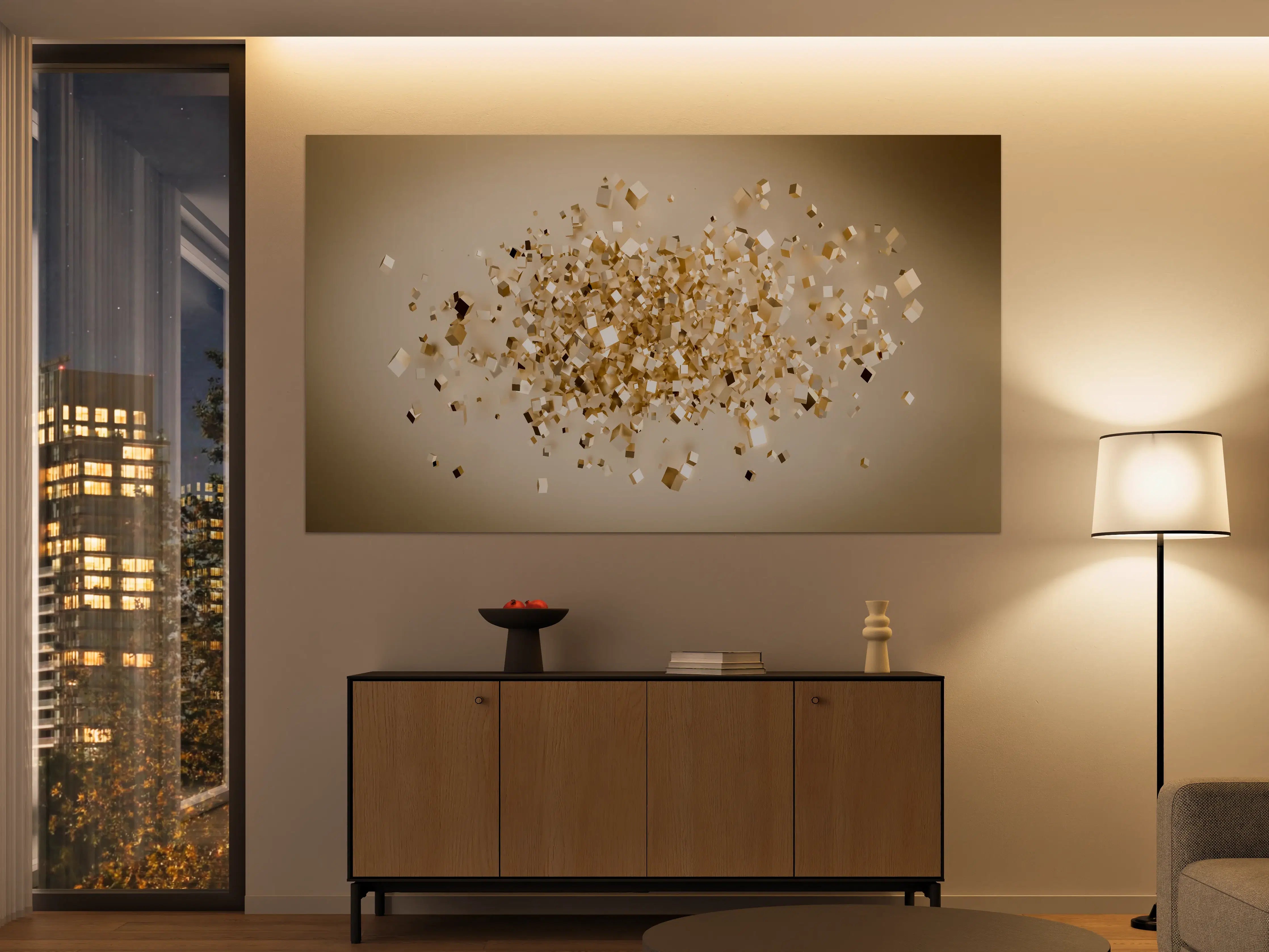 Große Wandbilder - Glänzende Goldwürfel 3D