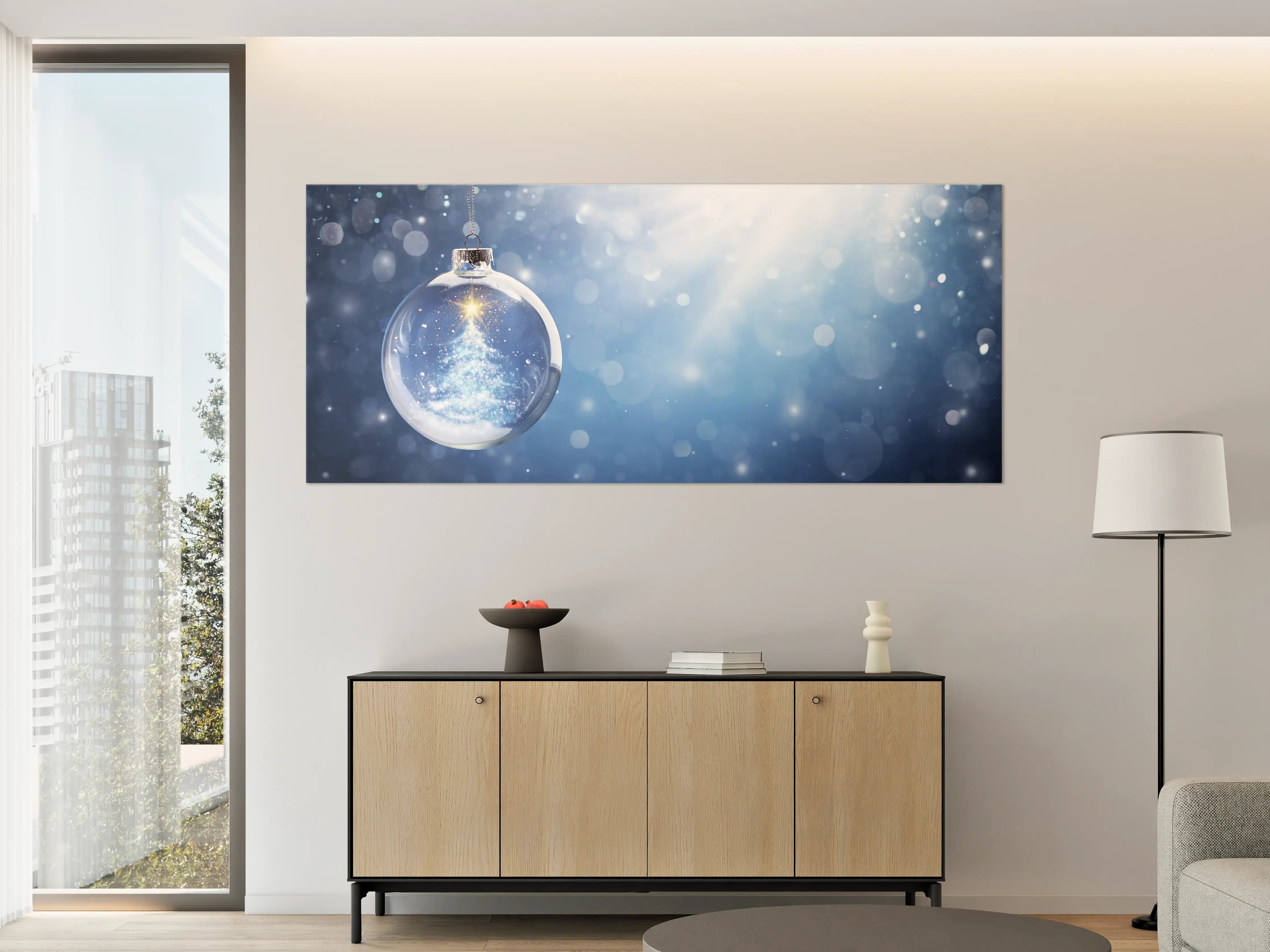 Große Wandbilder - Glänzender Weihnachtsbaum in Schneekugel