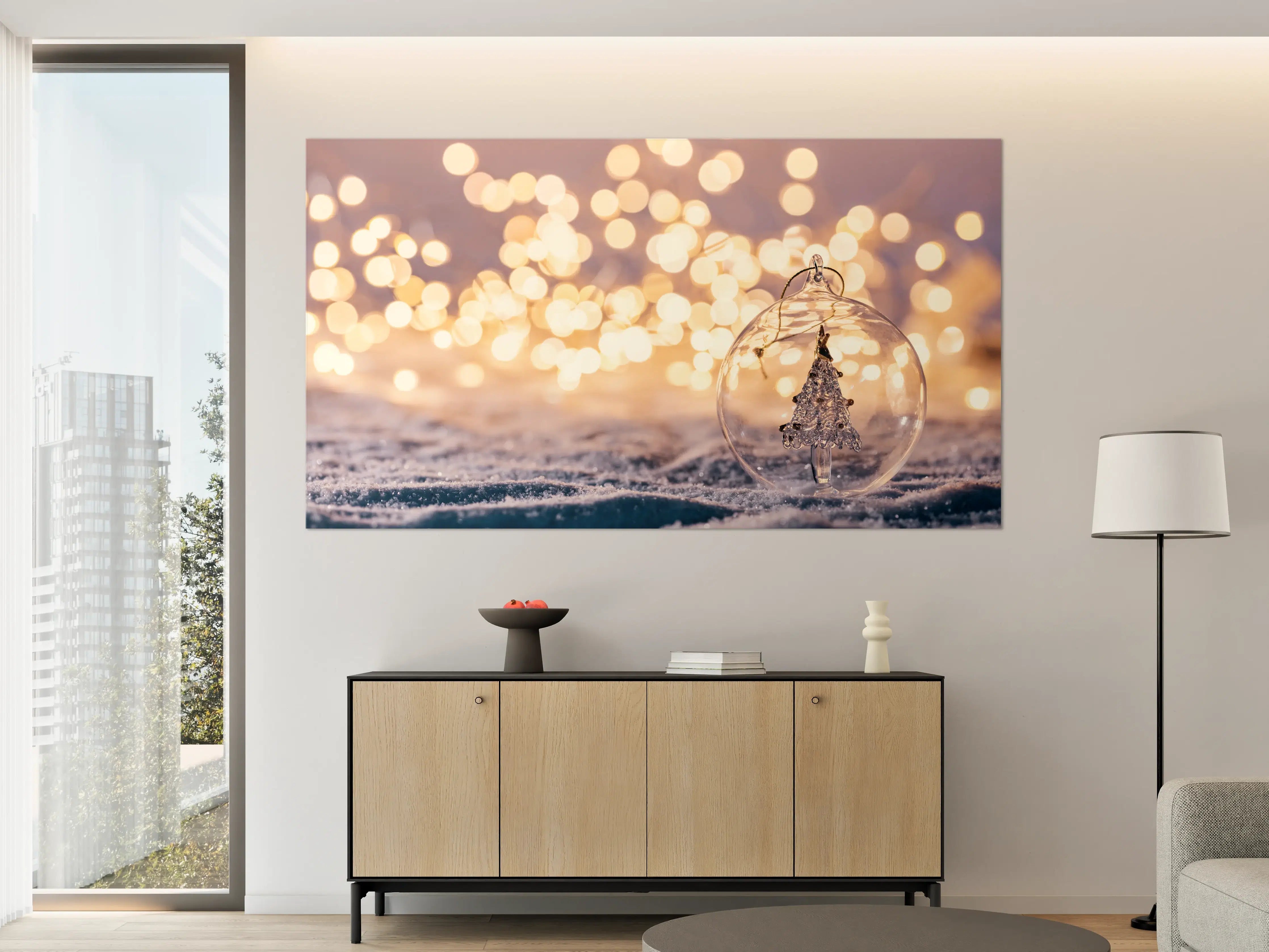 Große Wandbilder - Glitzernde Winterzauber Glas-Kugel