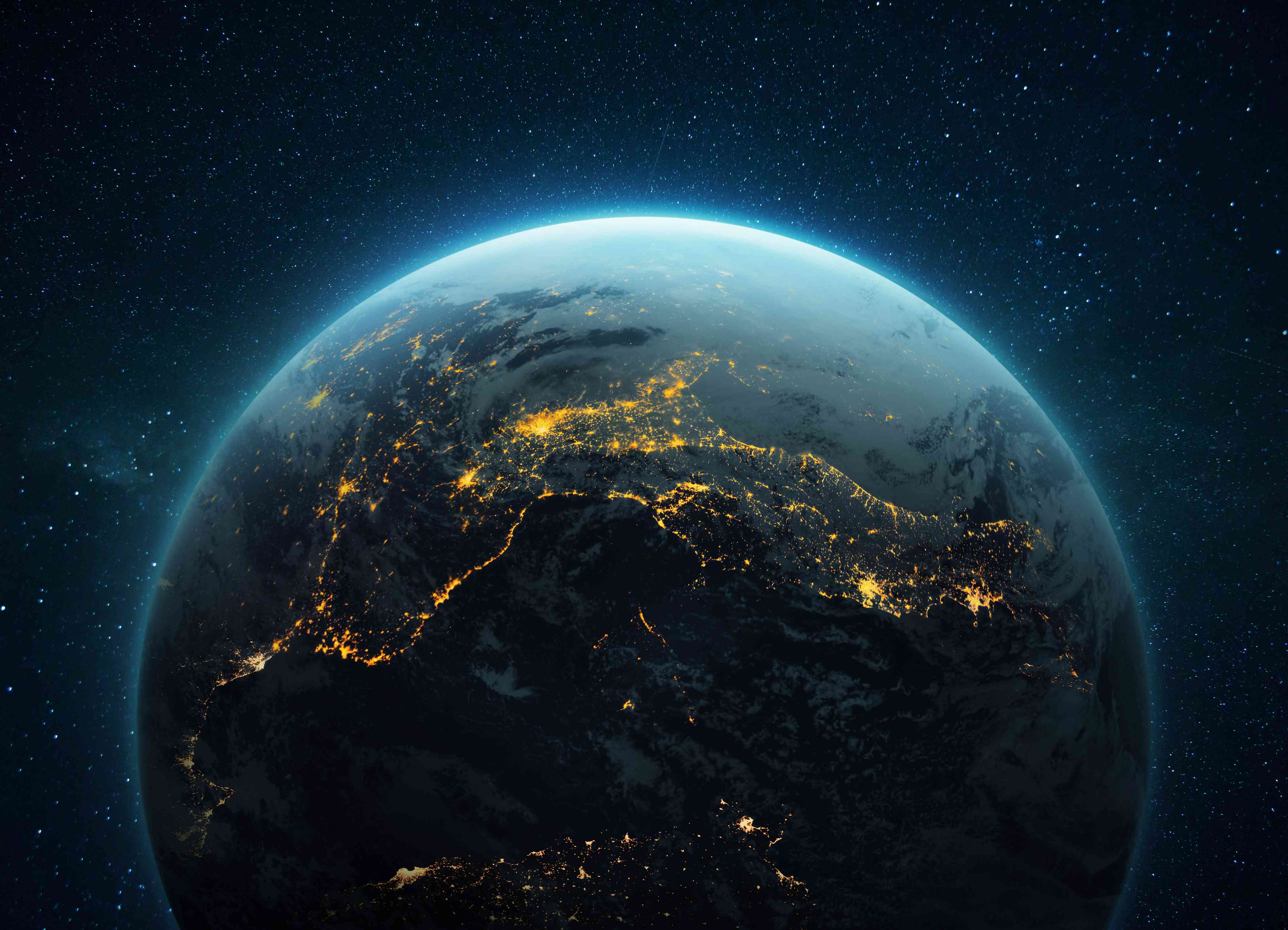 Große Wandbilder-Globus mit nächtlichen gelben Lichtern der Megastädte