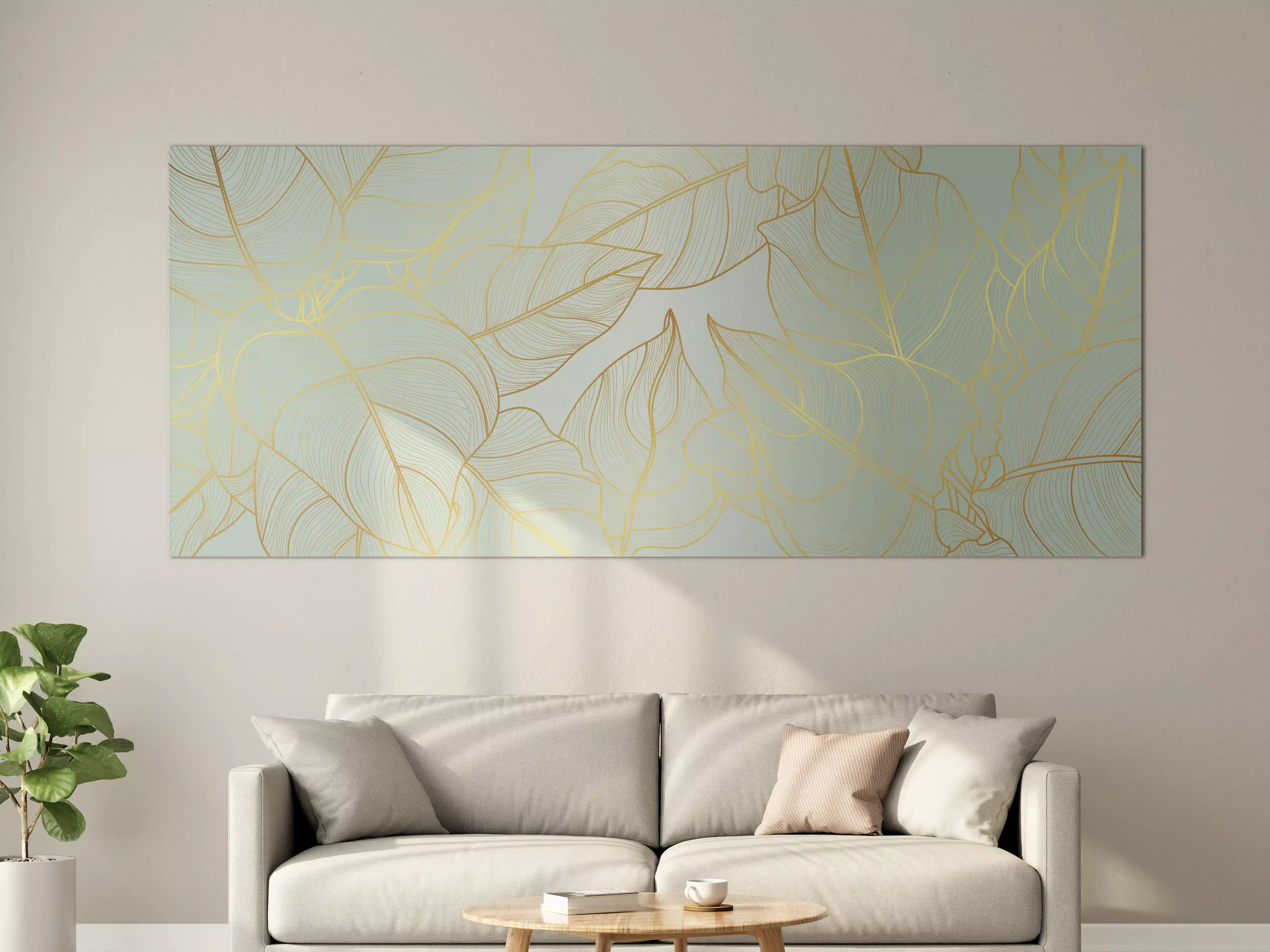 Große Wandbilder - Gold-Beige Laub Design