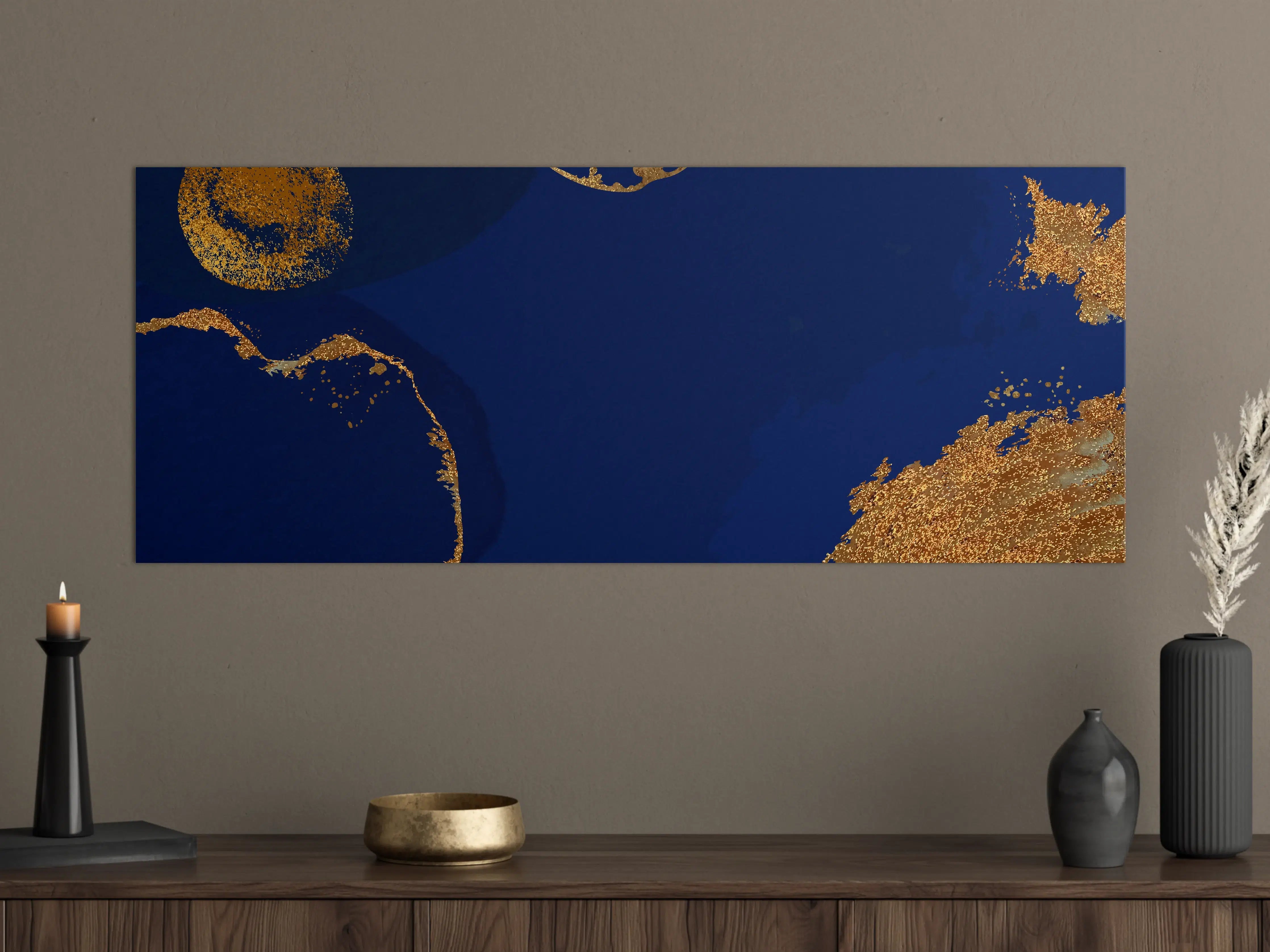 Große Wandbilder - Gold-Blauer Abstrakter Entwurf
