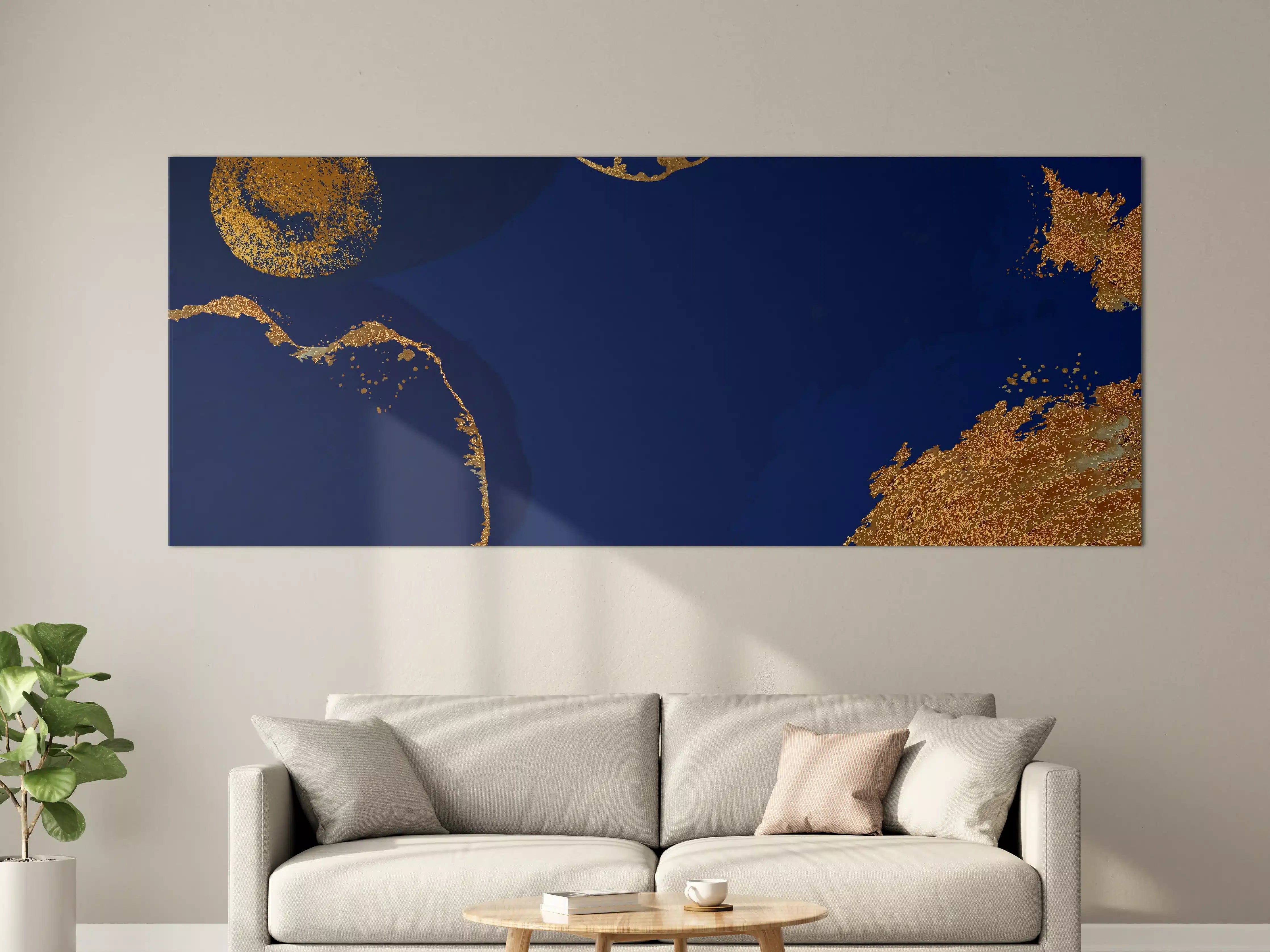 Große Wandbilder - Gold-Blauer Abstrakter Entwurf