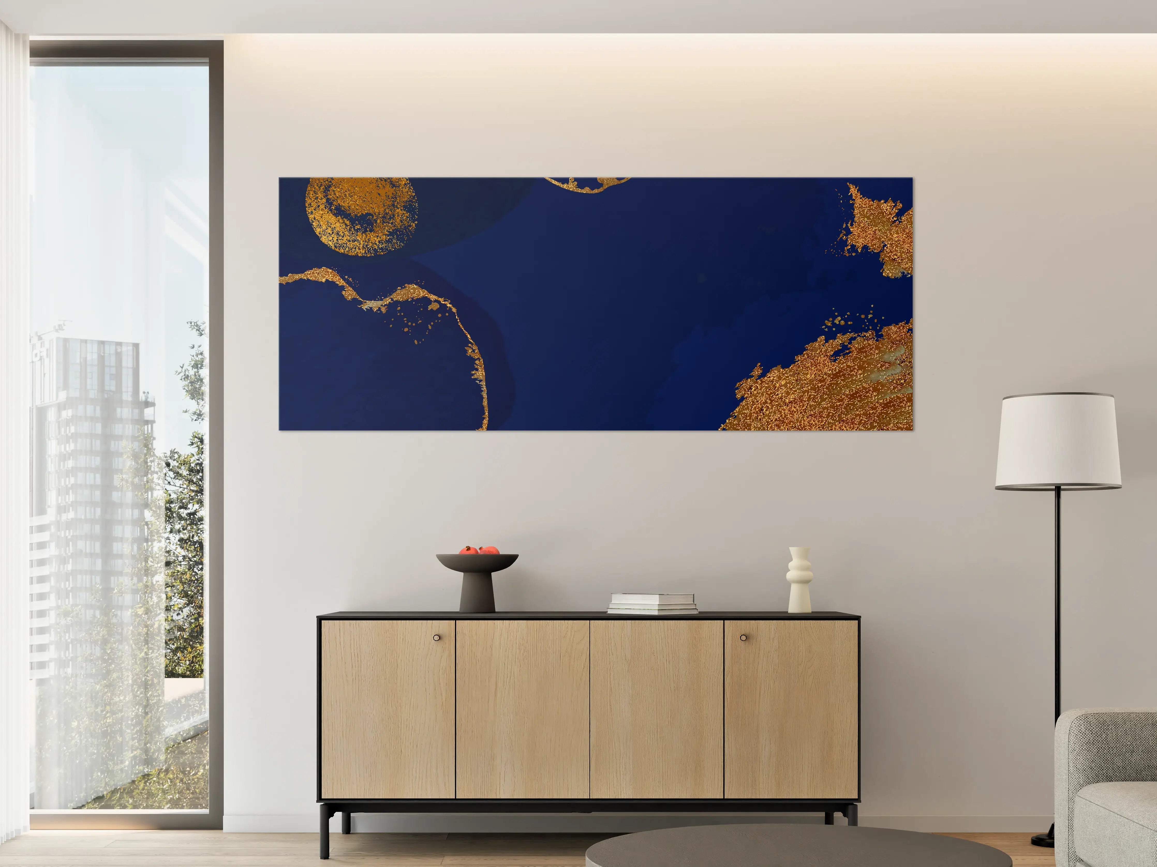 Große Wandbilder - Gold-Blauer Abstrakter Entwurf