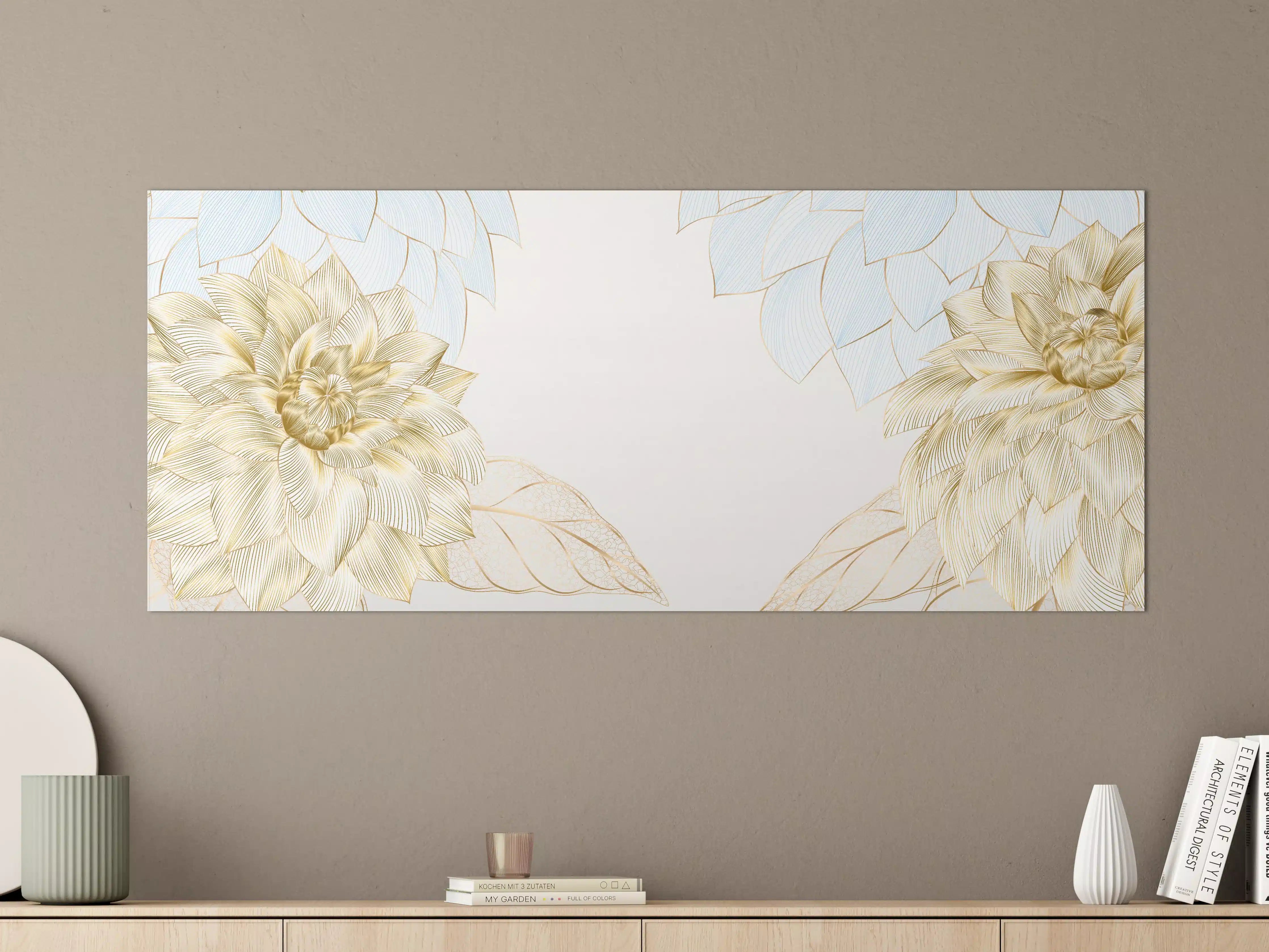 Große Wandbilder - Gold-Weiß Floral Design