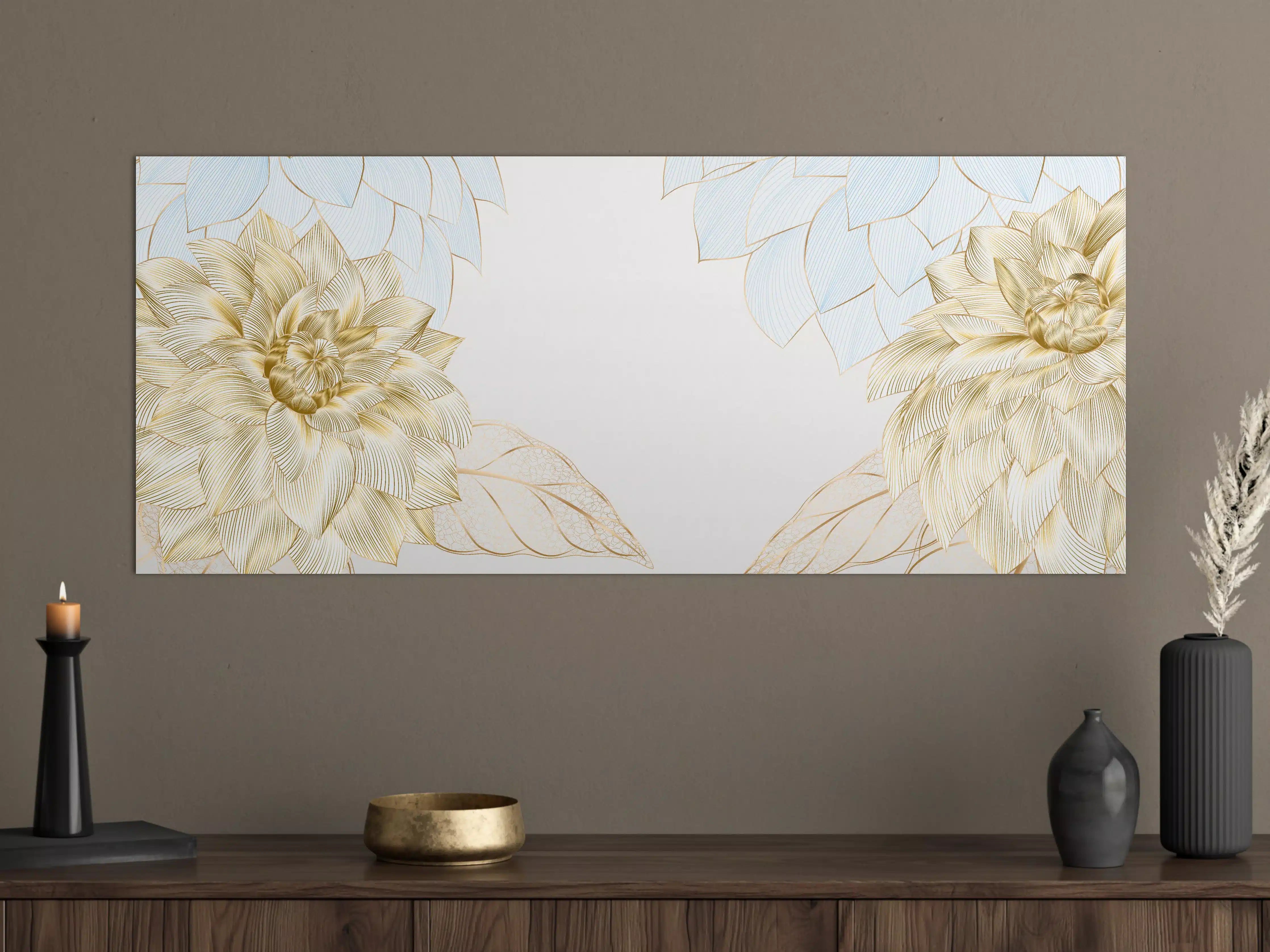 Große Wandbilder - Gold-Weiß Floral Design