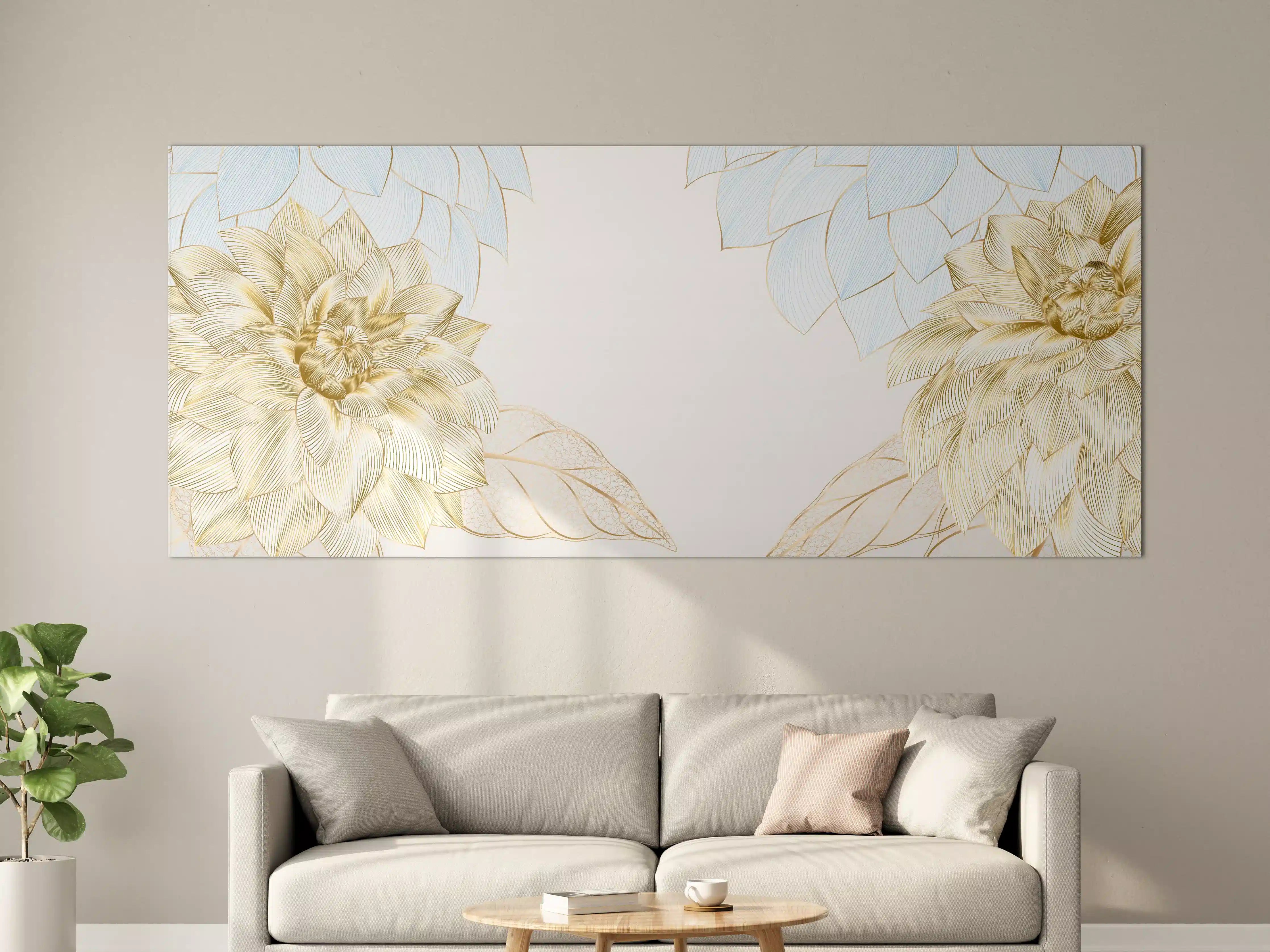 Große Wandbilder - Gold-Weiß Floral Design