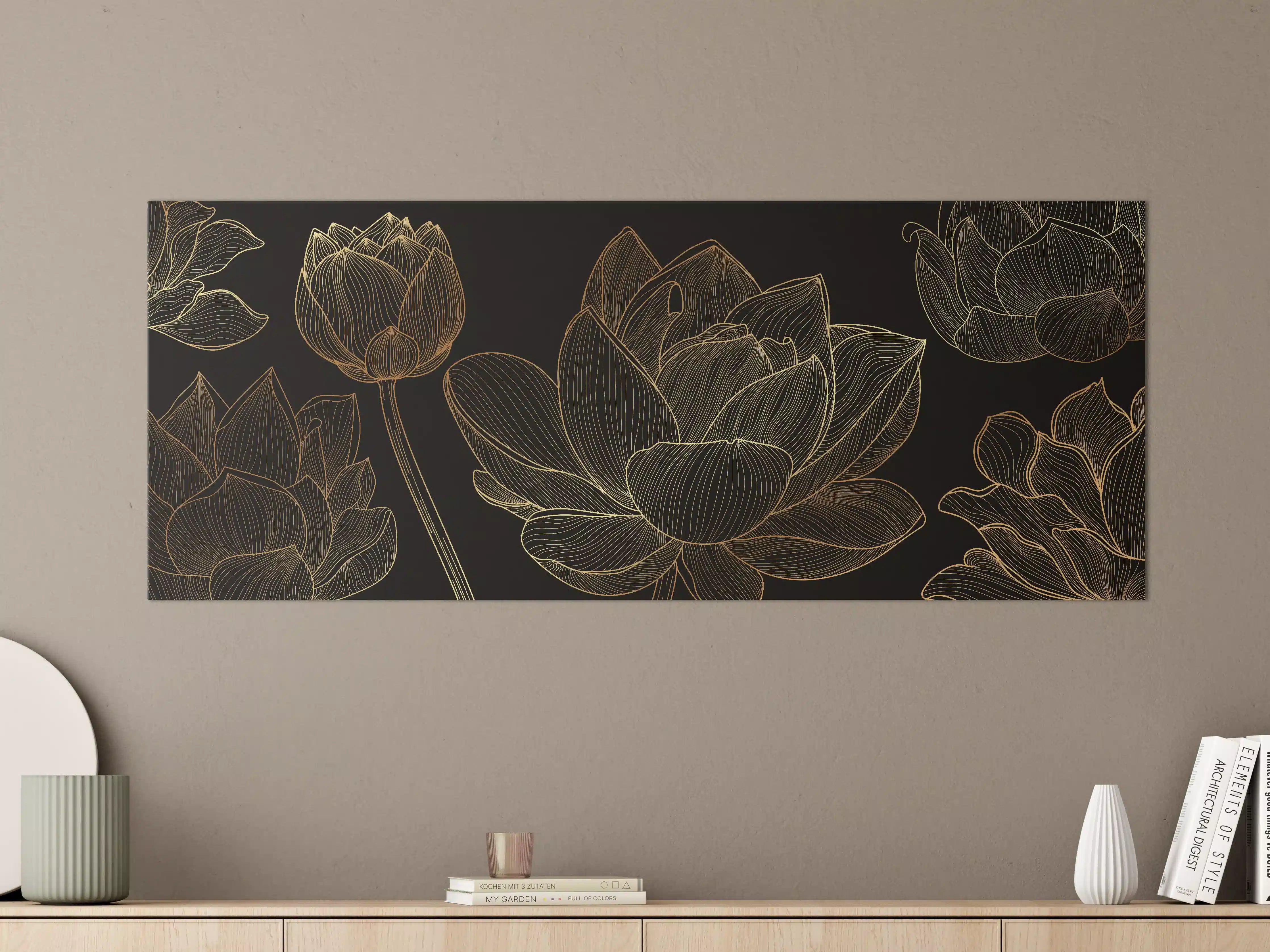 Große Wandbilder - Golden Floral Lineart