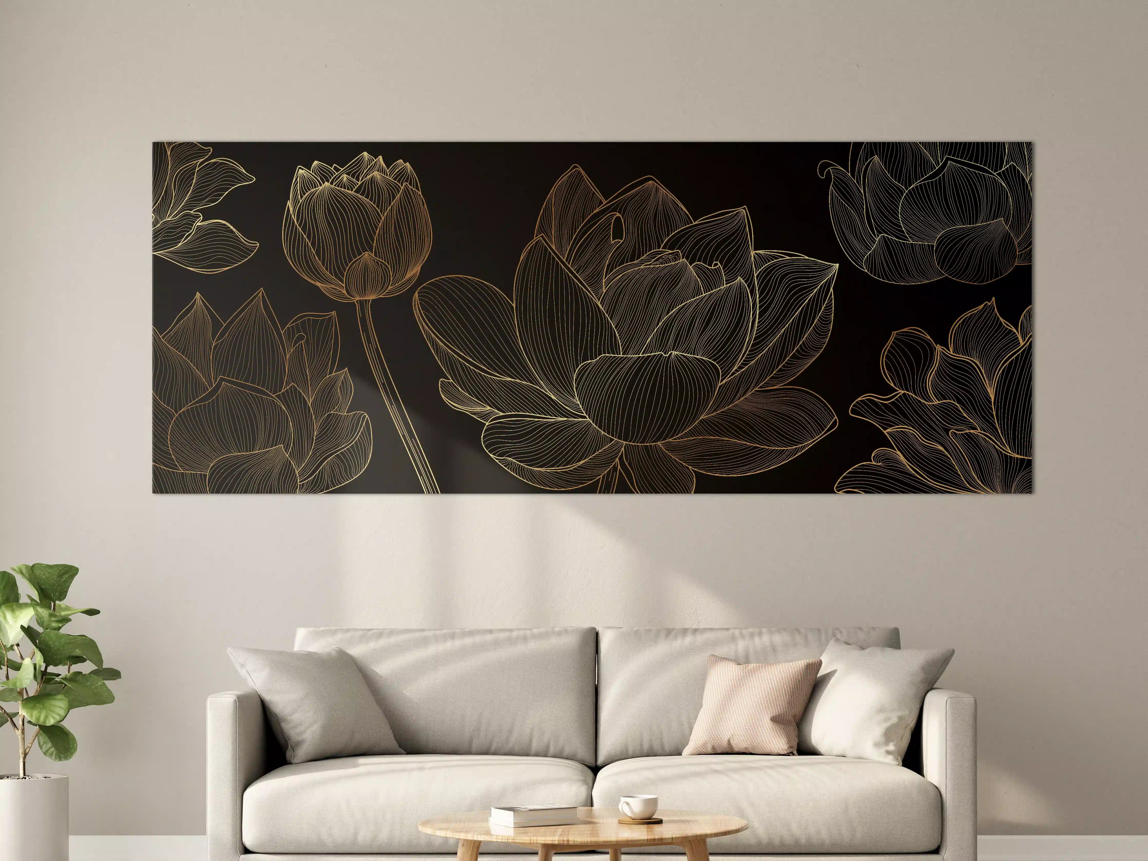 Große Wandbilder - Golden Floral Lineart