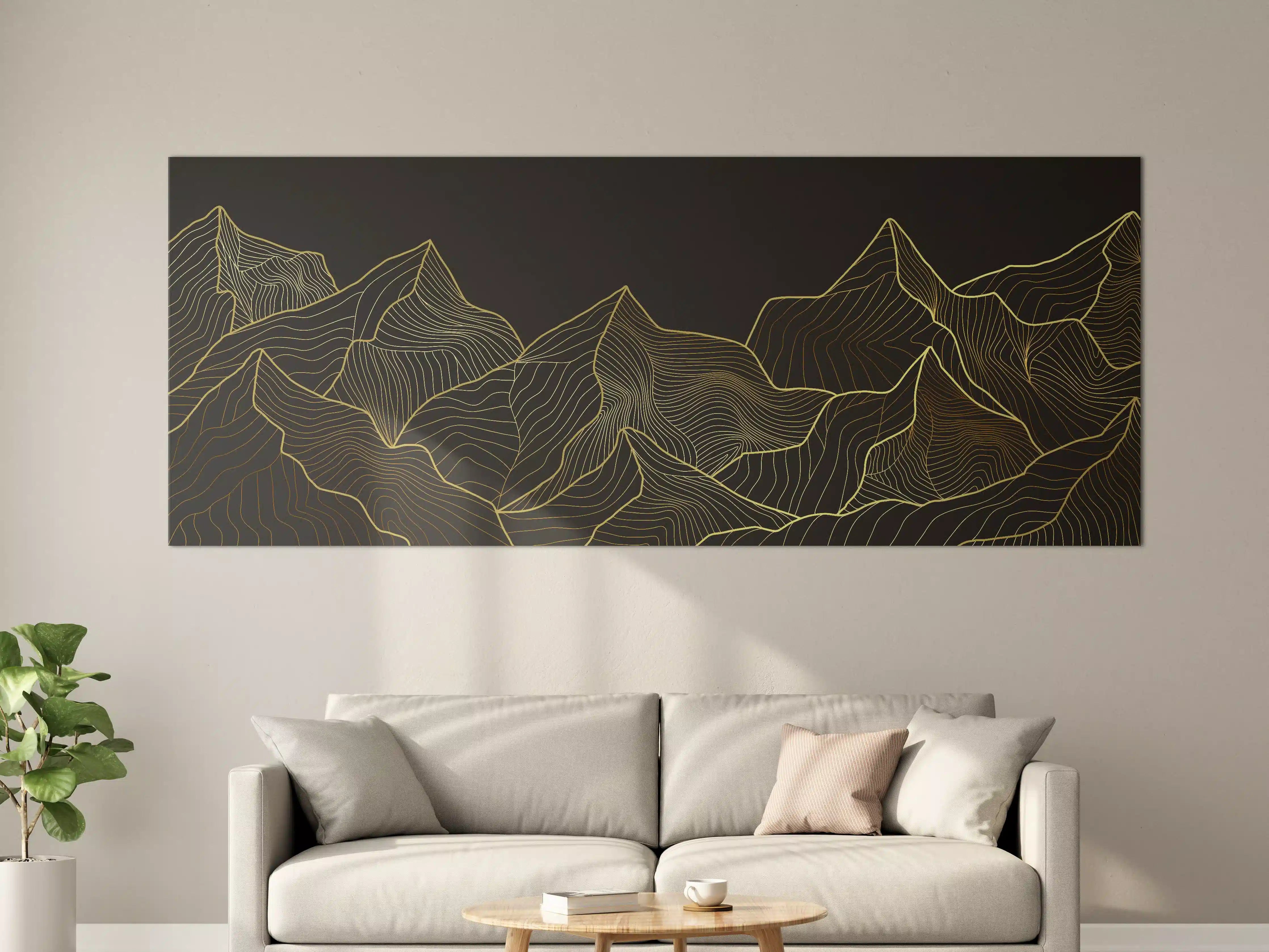 Große Wandbilder - Goldene Berglinien auf Schwarz