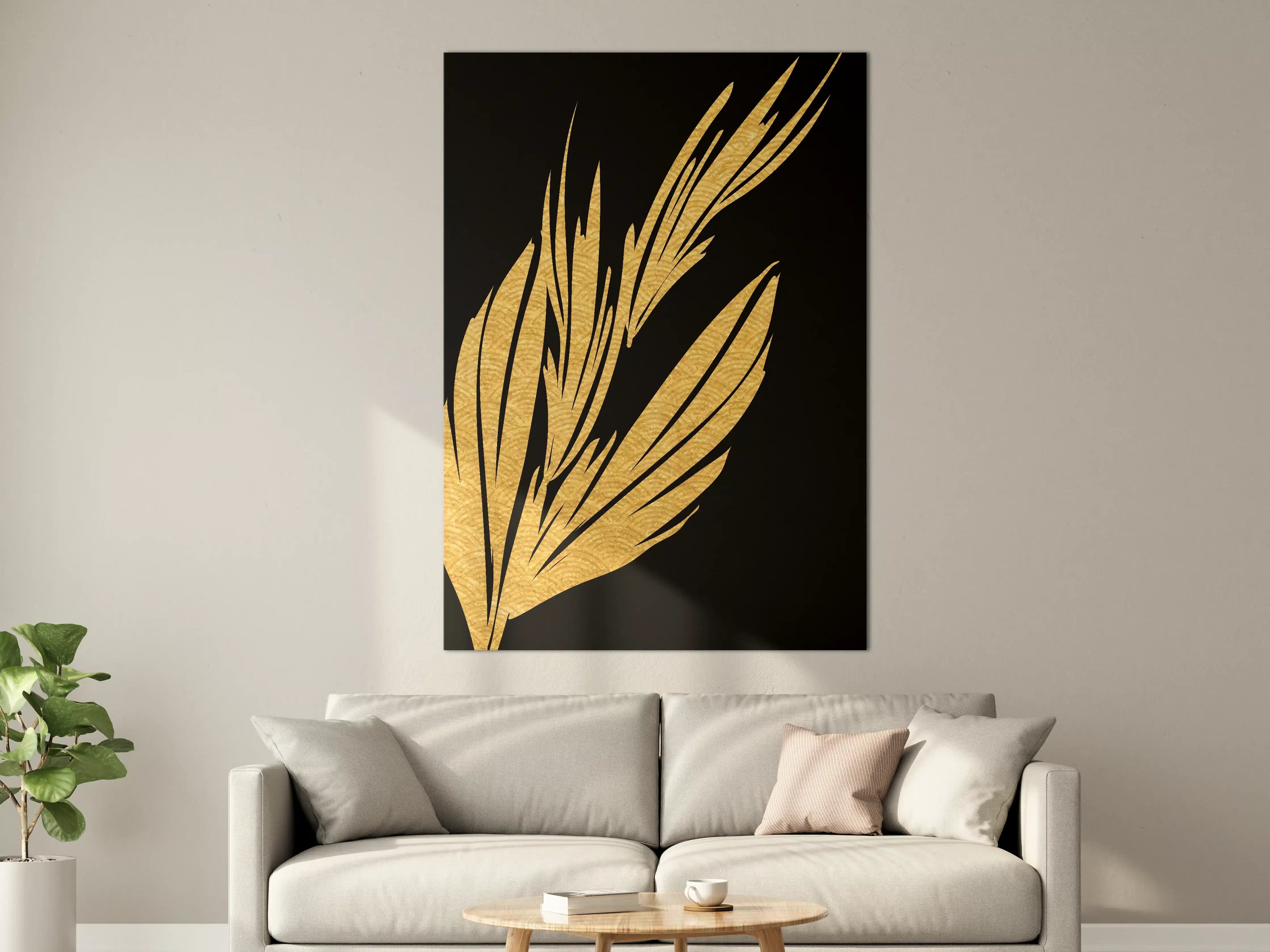 Große Wandbilder - Goldene Blätter auf schwarzem Hintergrund
