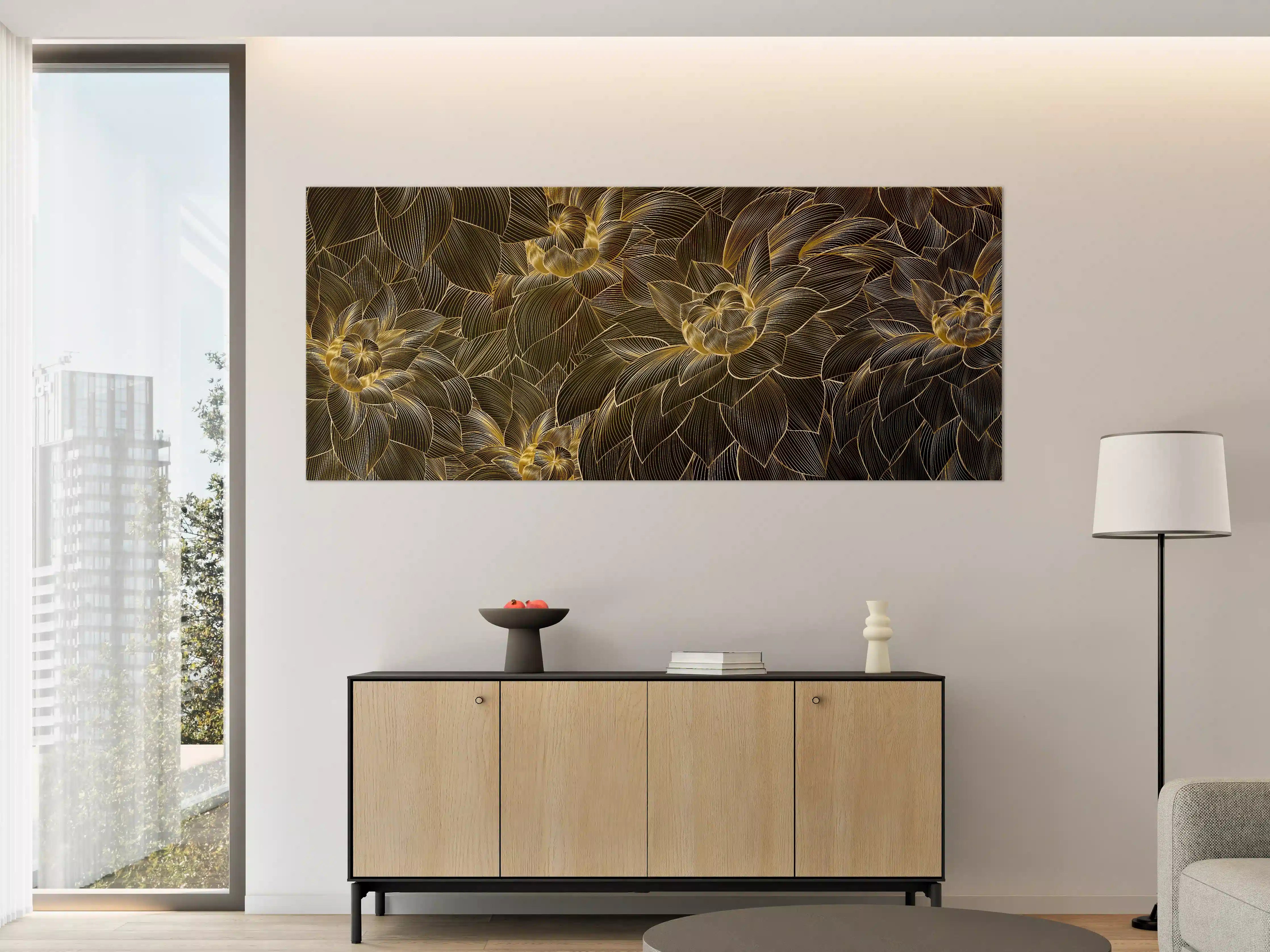 Große Wandbilder - Goldene Blütenmuster Tapete