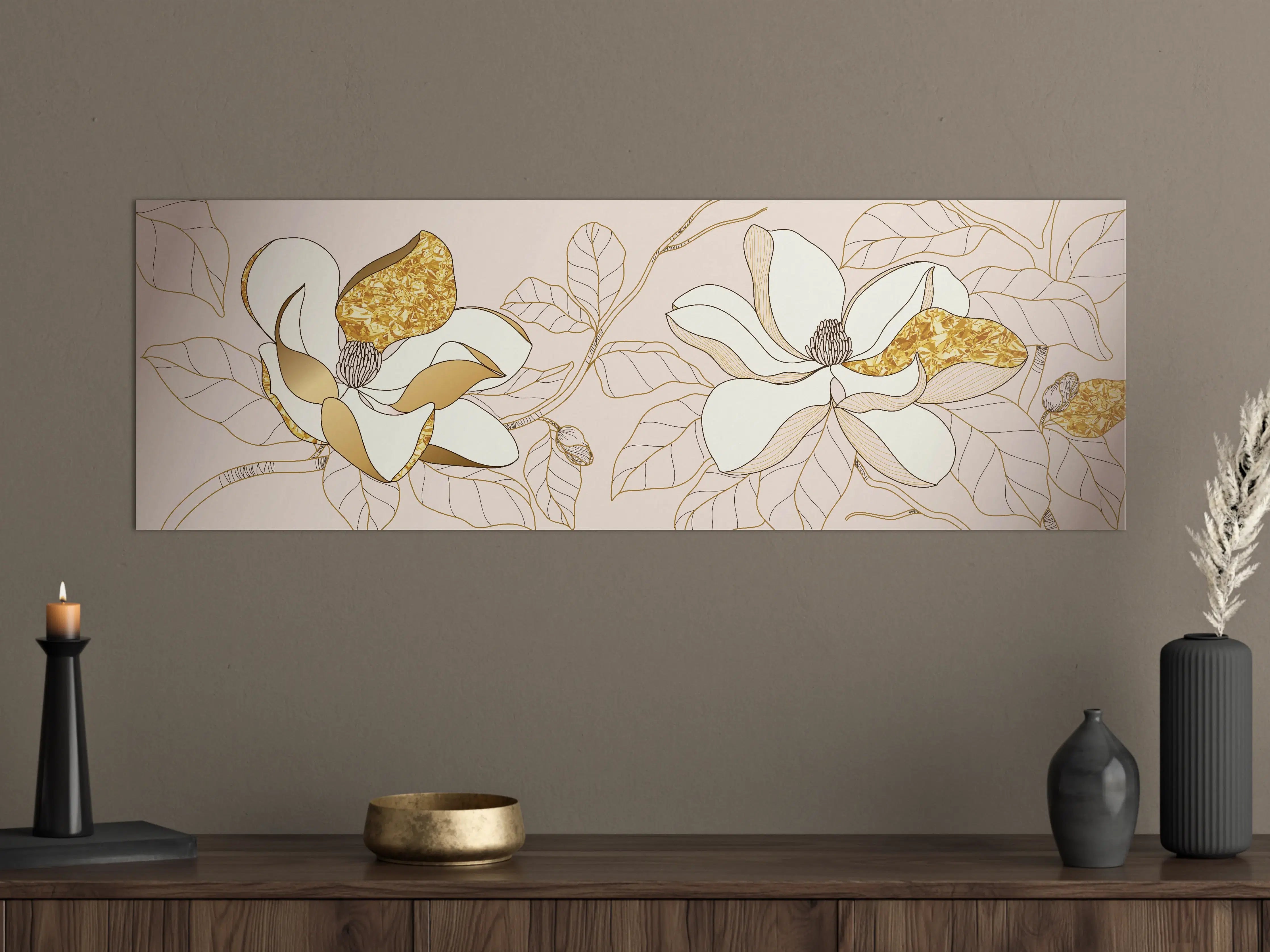 Große Wandbilder - Goldene Blumenmuster Illustration