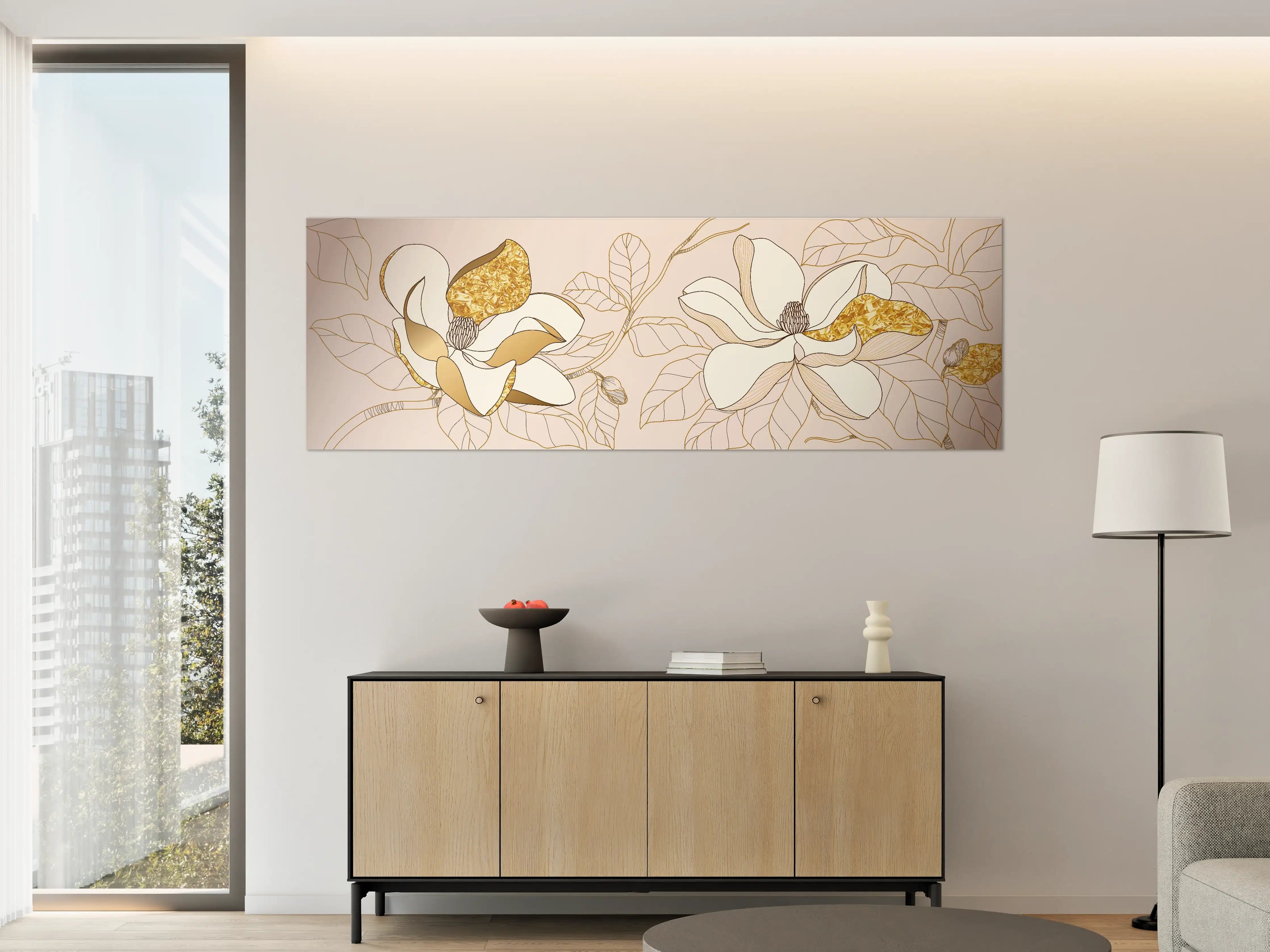 Große Wandbilder - Goldene Blumenmuster Illustration