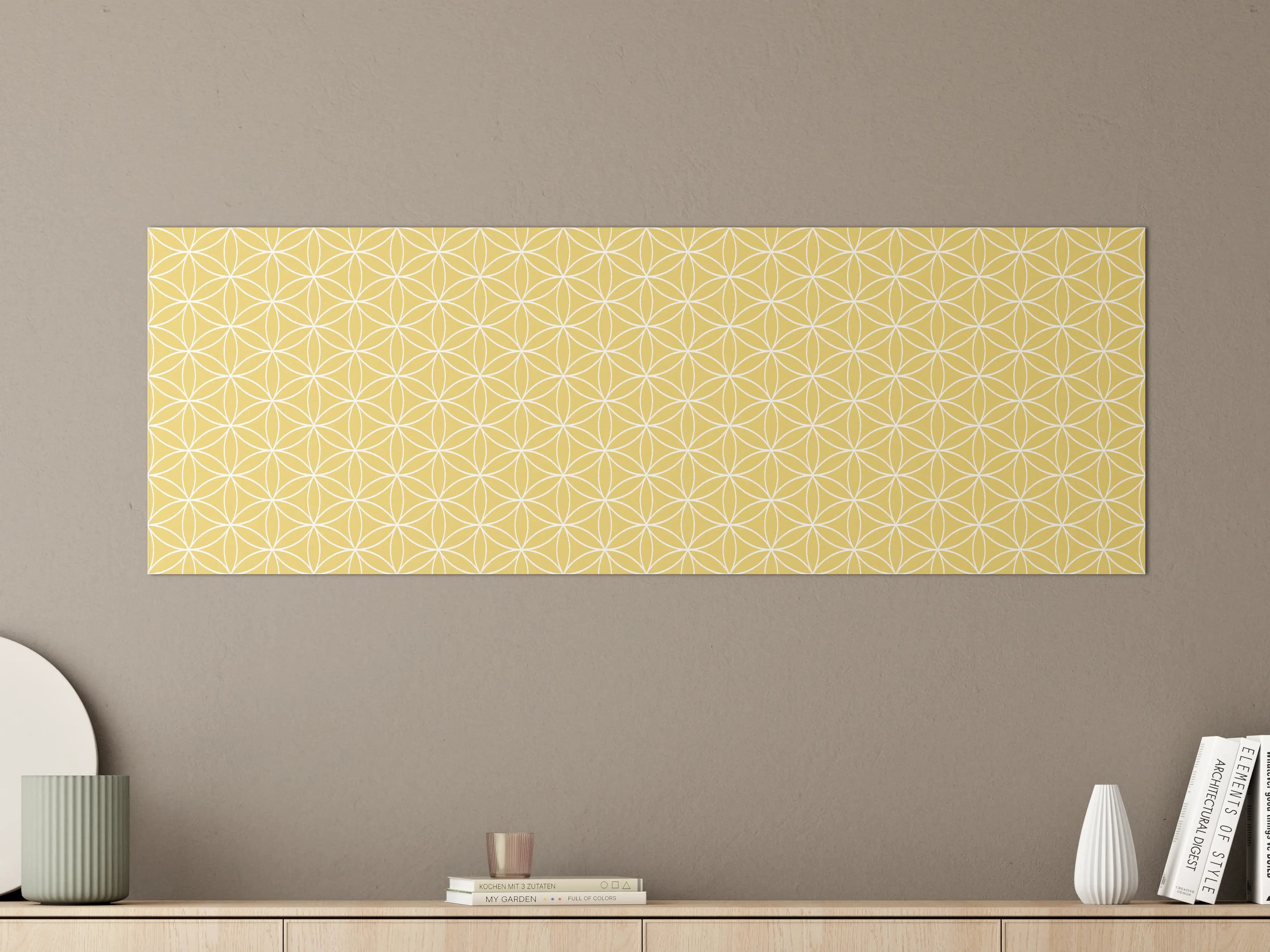 Große Wandbilder - Goldene Blumenmuster mit geomagnetischem Design