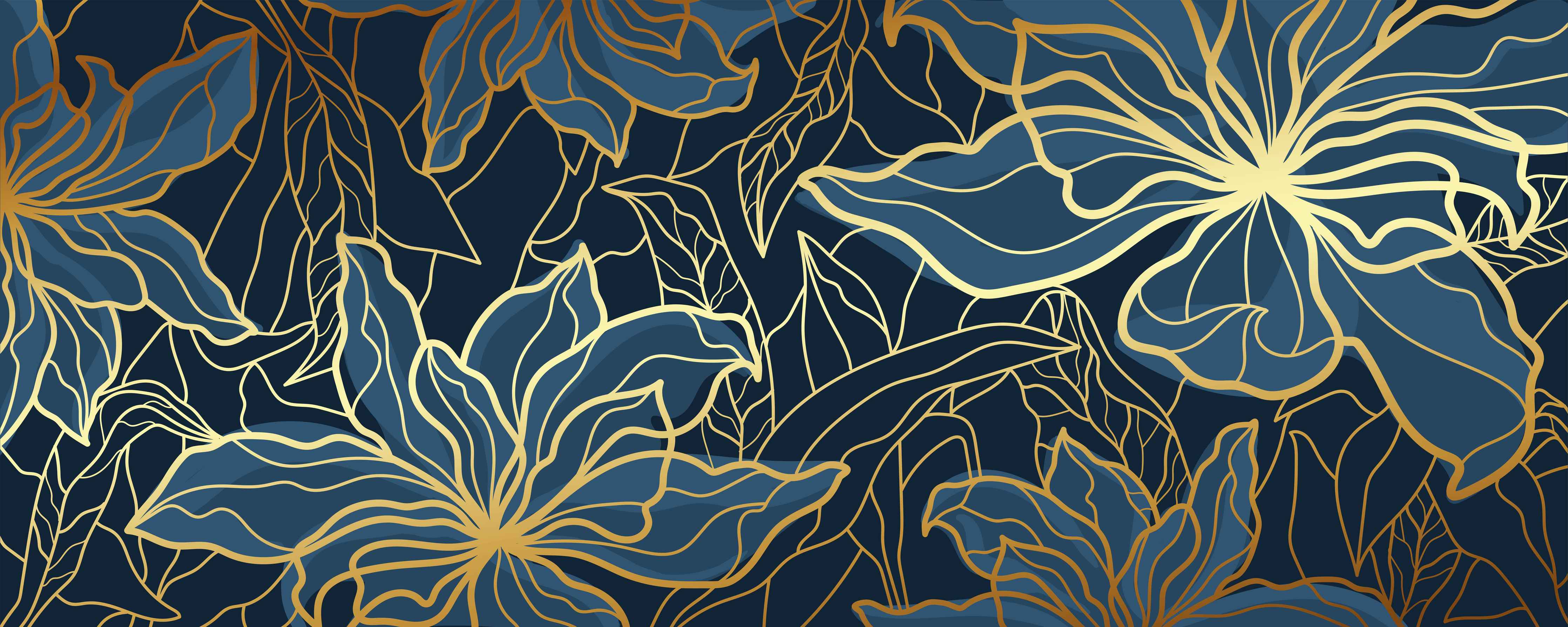 Große Wandbilder-Goldene Blumenranken auf Dunkelblau