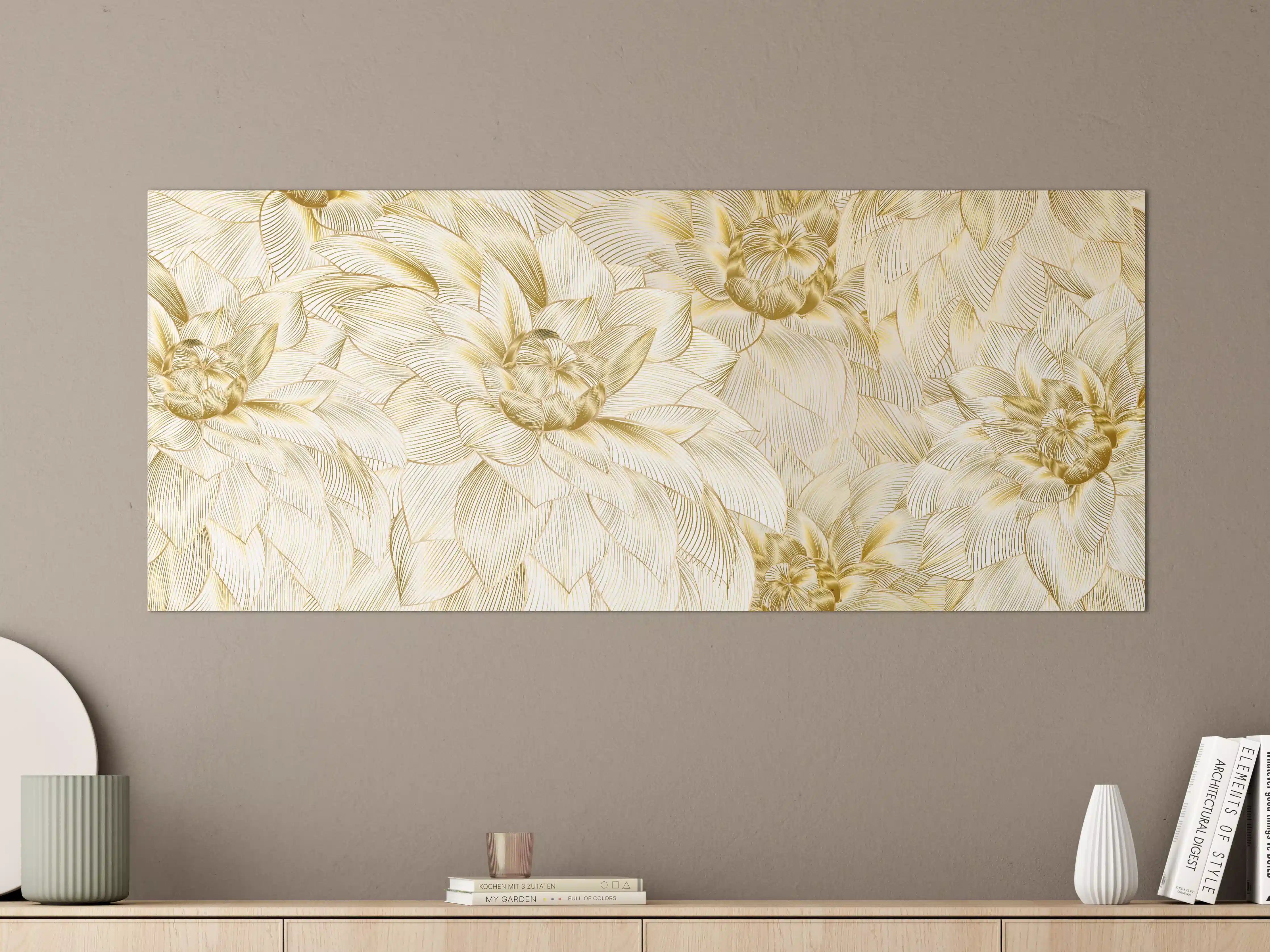 Große Wandbilder - Goldene Blumenstruktur Design