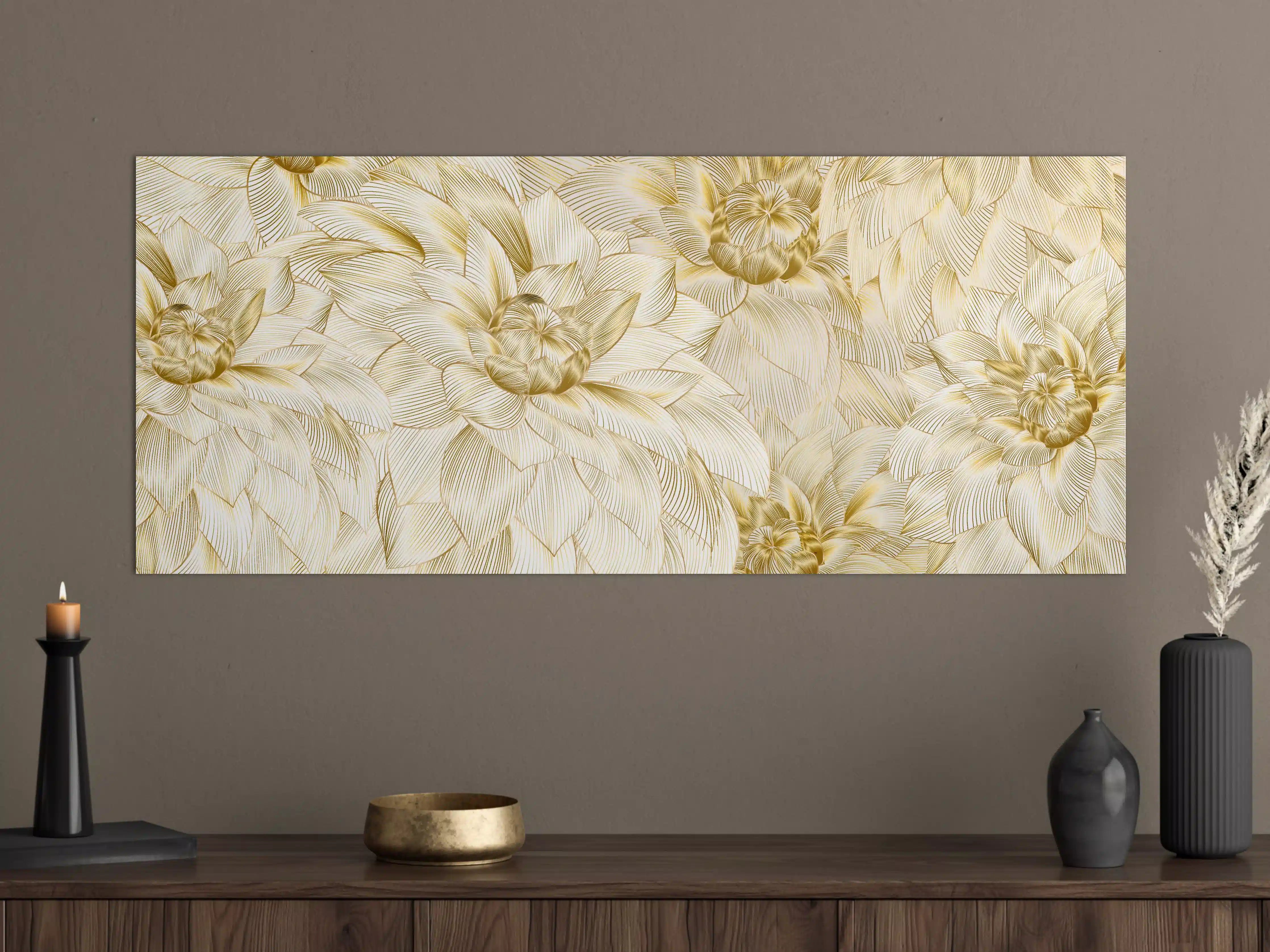 Große Wandbilder - Goldene Blumenstruktur Design