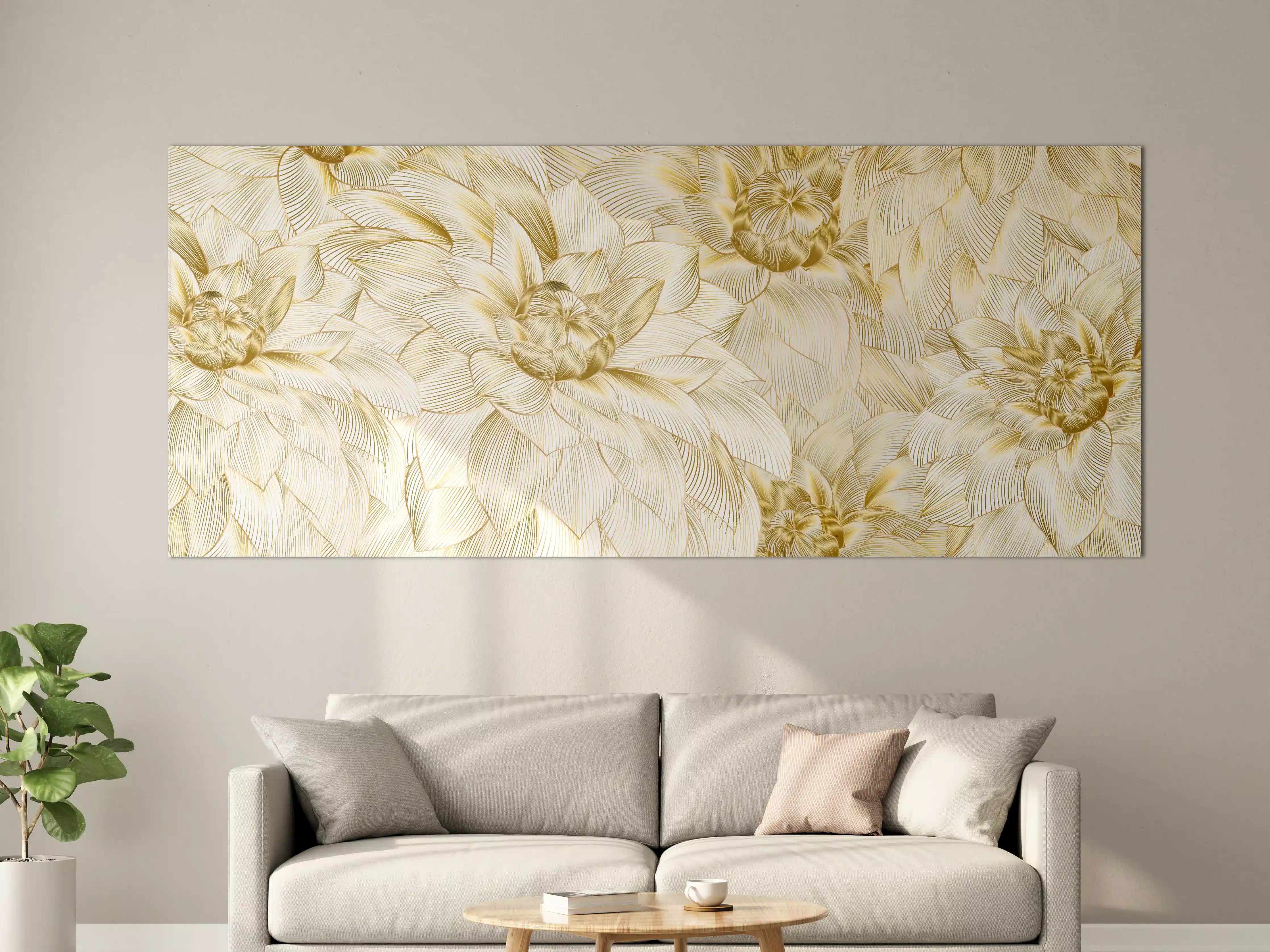 Große Wandbilder - Goldene Blumenstruktur Design