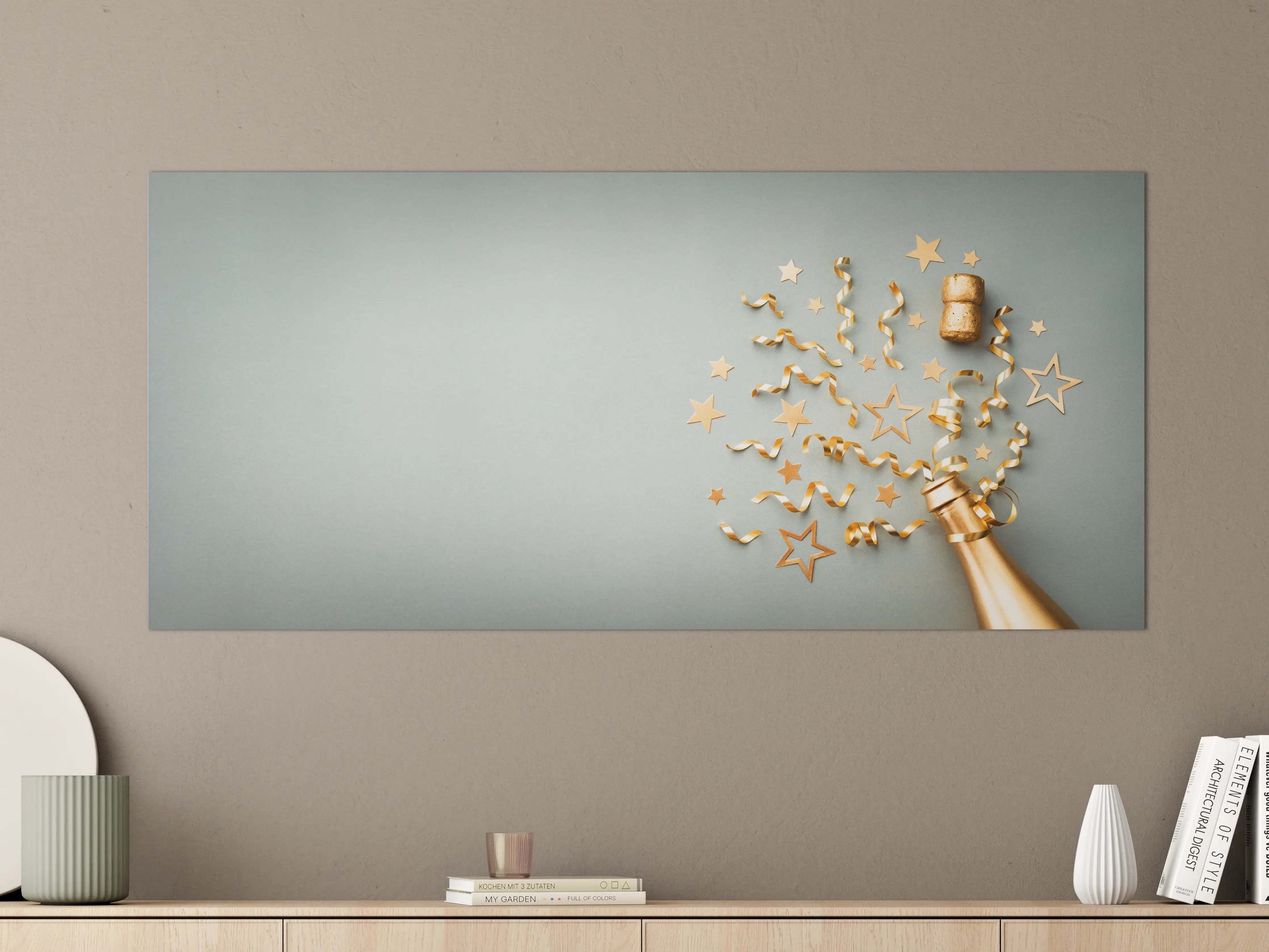 Große Wandbilder - Goldene Champagnerflasche im Sylvester design