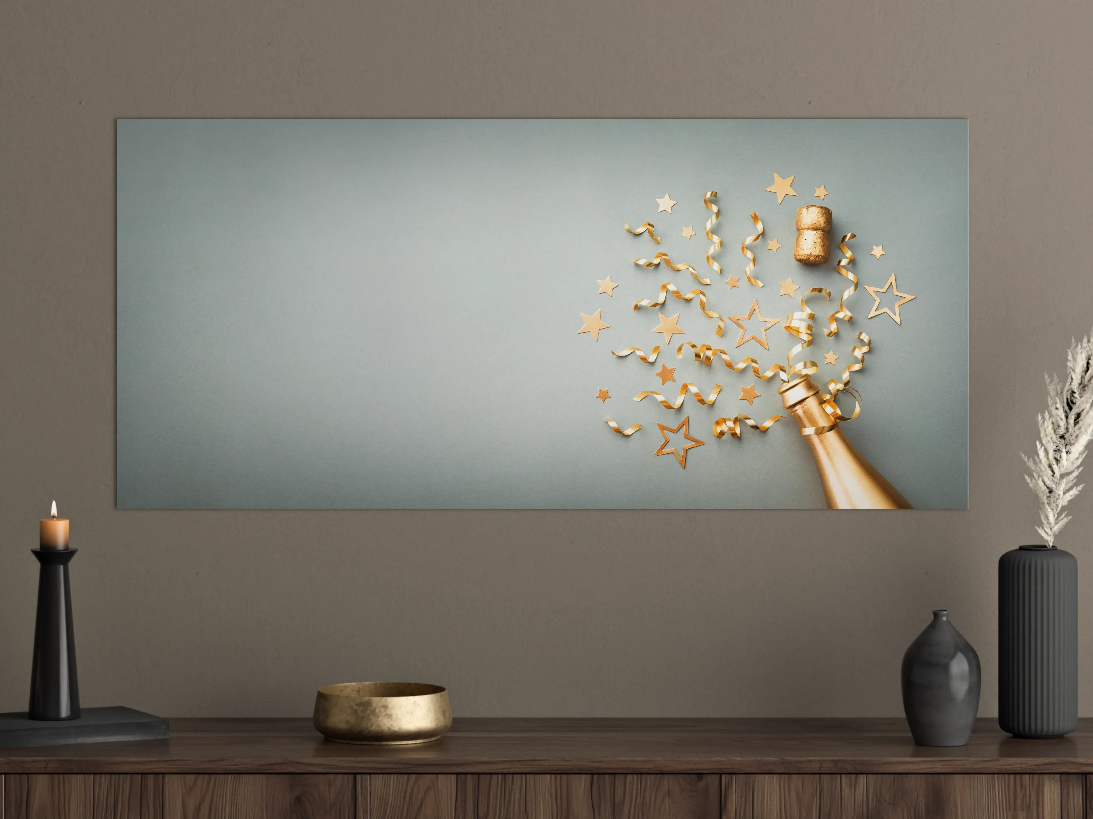 Große Wandbilder - Goldene Champagnerflasche im Sylvester design