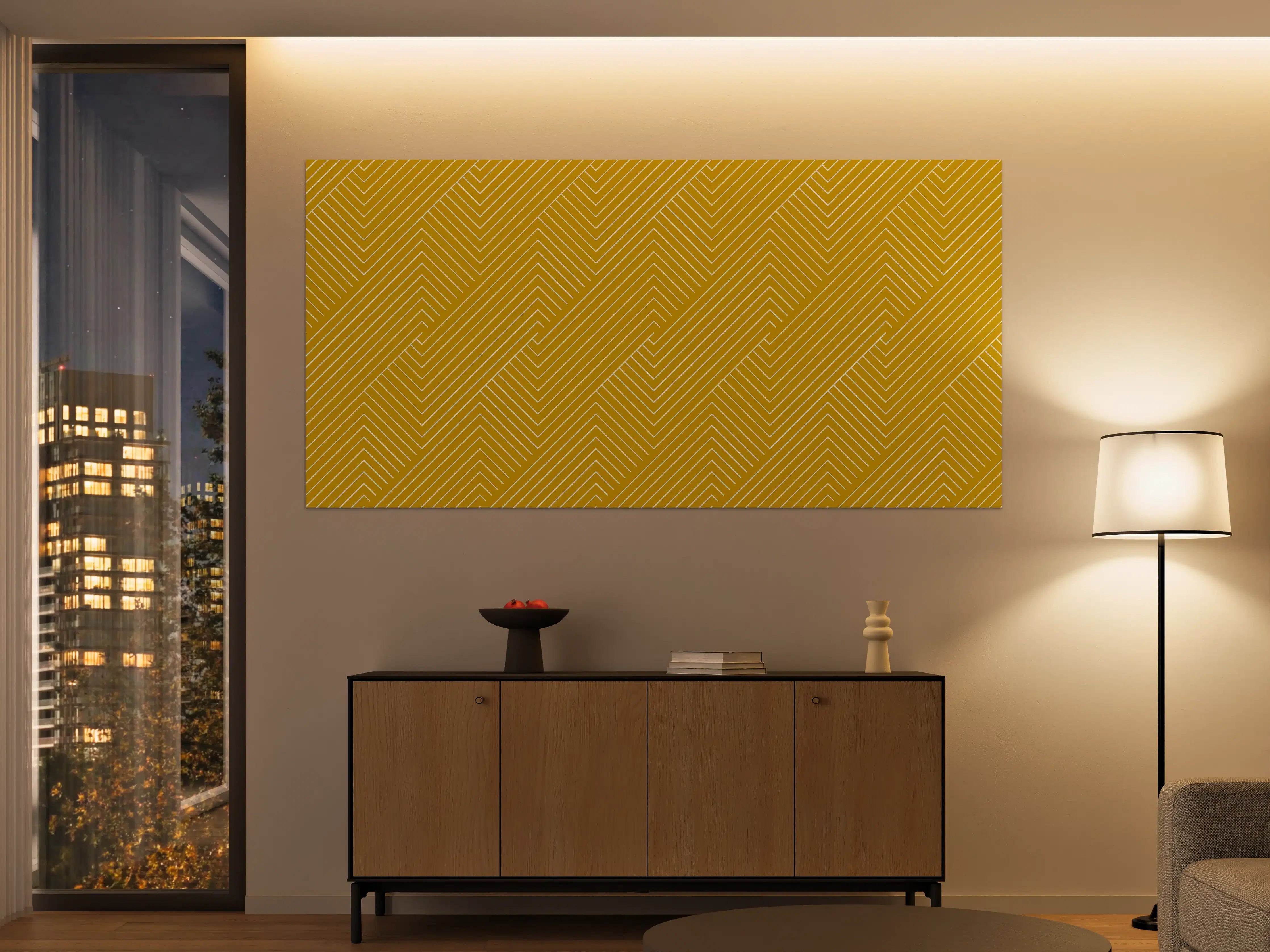 Große Wandbilder - Goldene Geometrie mit Linienmuster