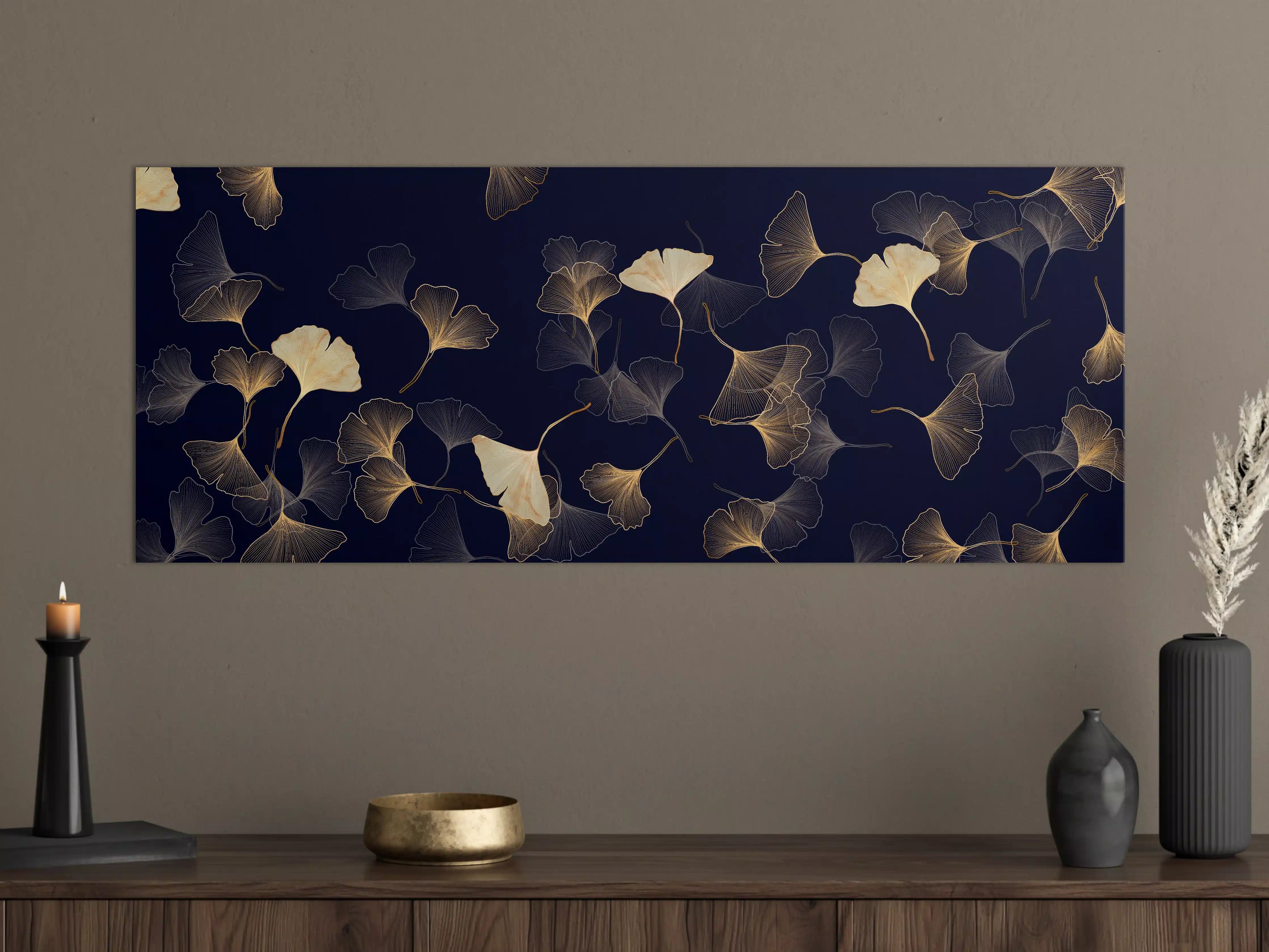 Große Wandbilder - Goldene Ginkgo Blatt Design Tapete