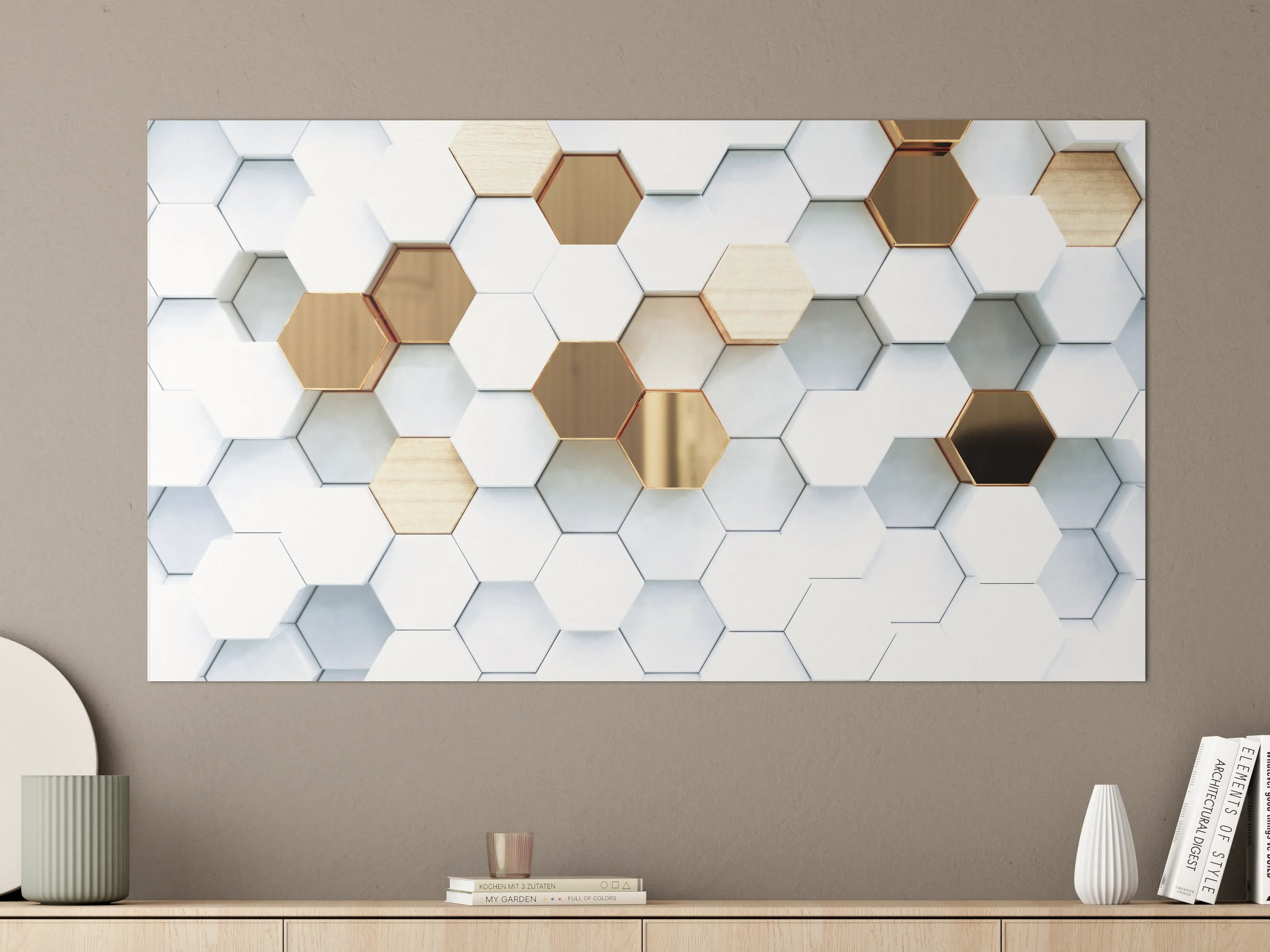 Große Wandbilder - Goldene Hexagon Luxusstruktur
