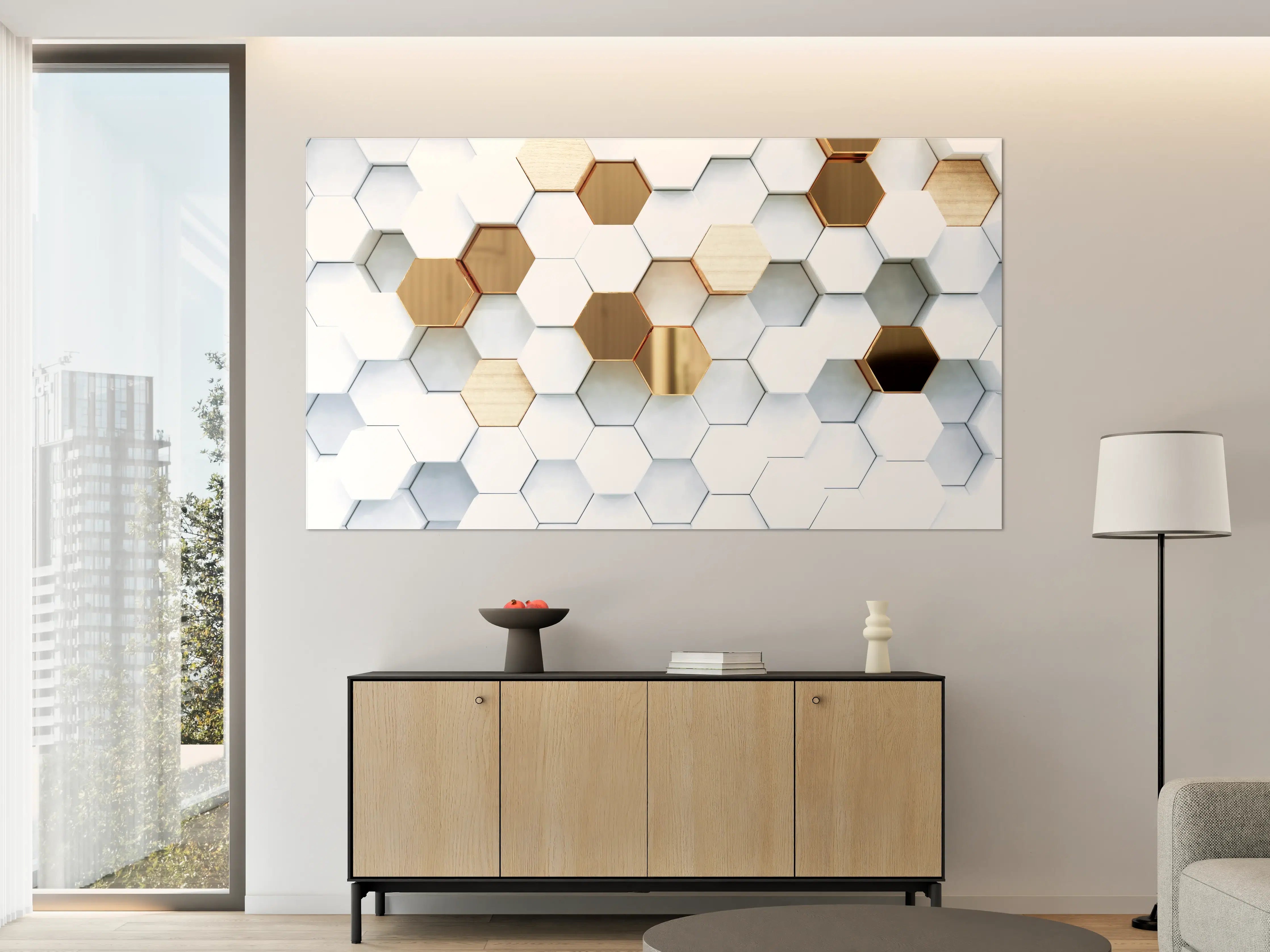 Große Wandbilder - Goldene Hexagon Luxusstruktur