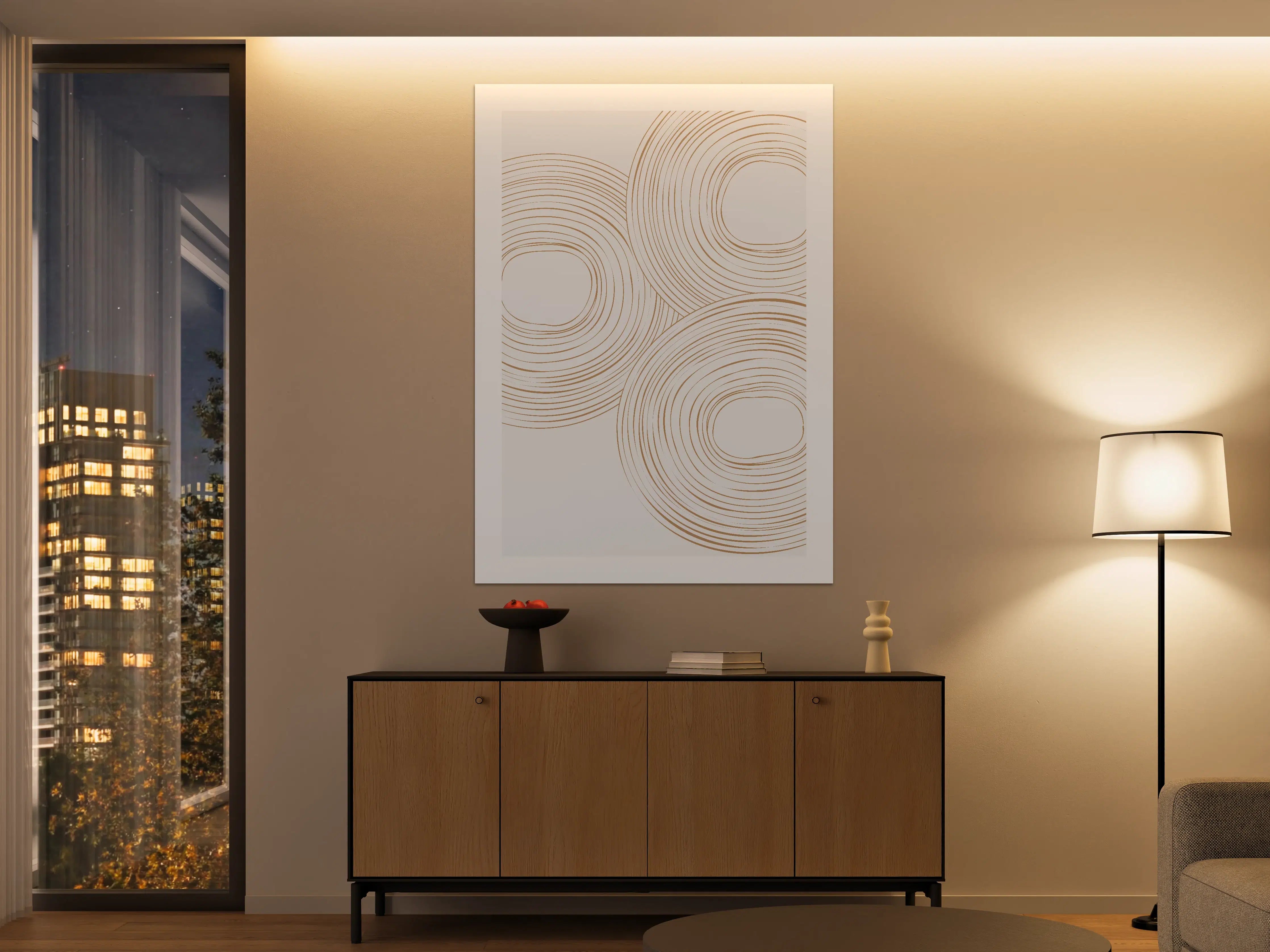 Große Wandbilder - Goldene Kreise auf weißem Hintergrund