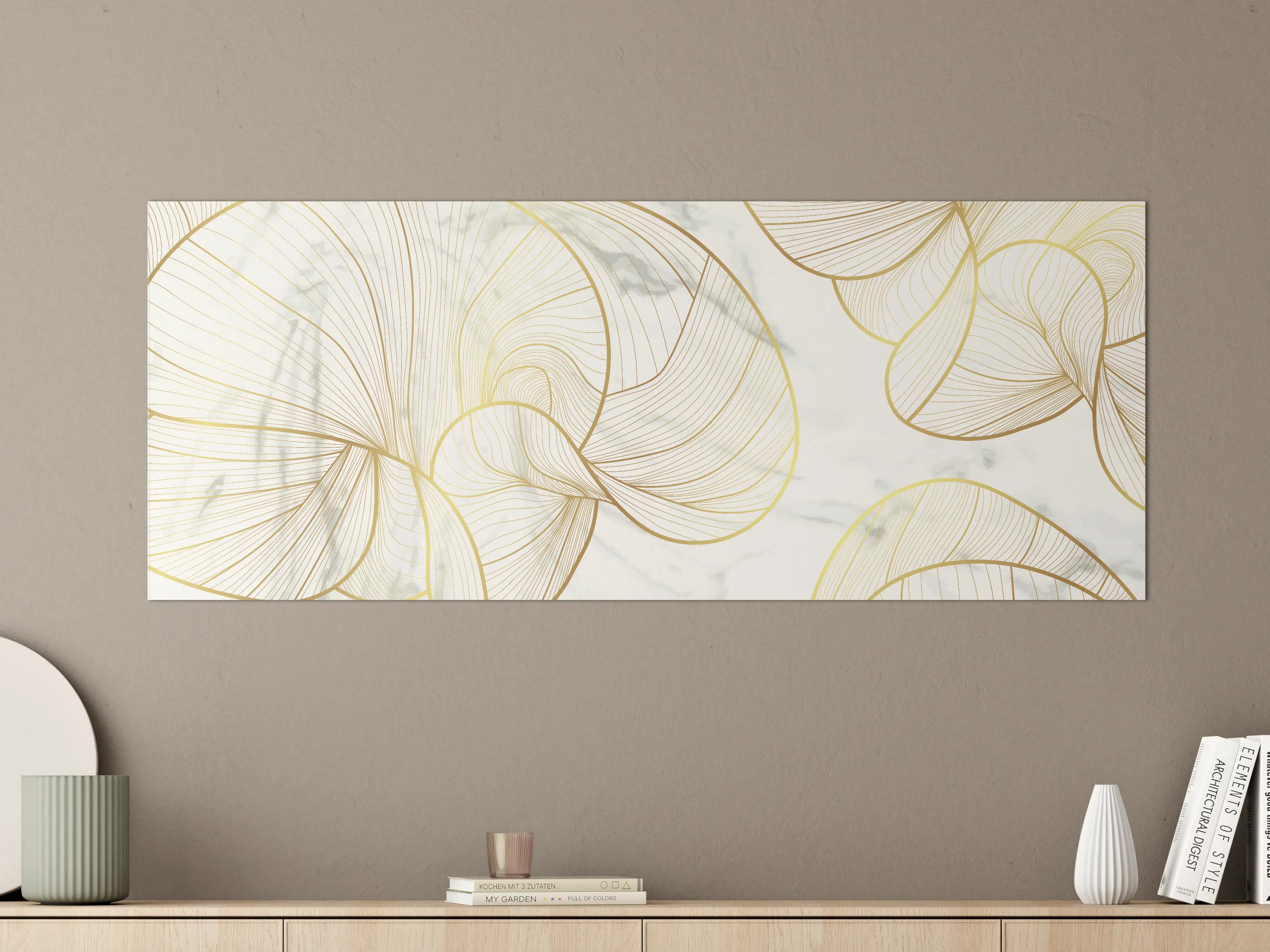 Große Wandbilder - Goldene Linien auf Marmor