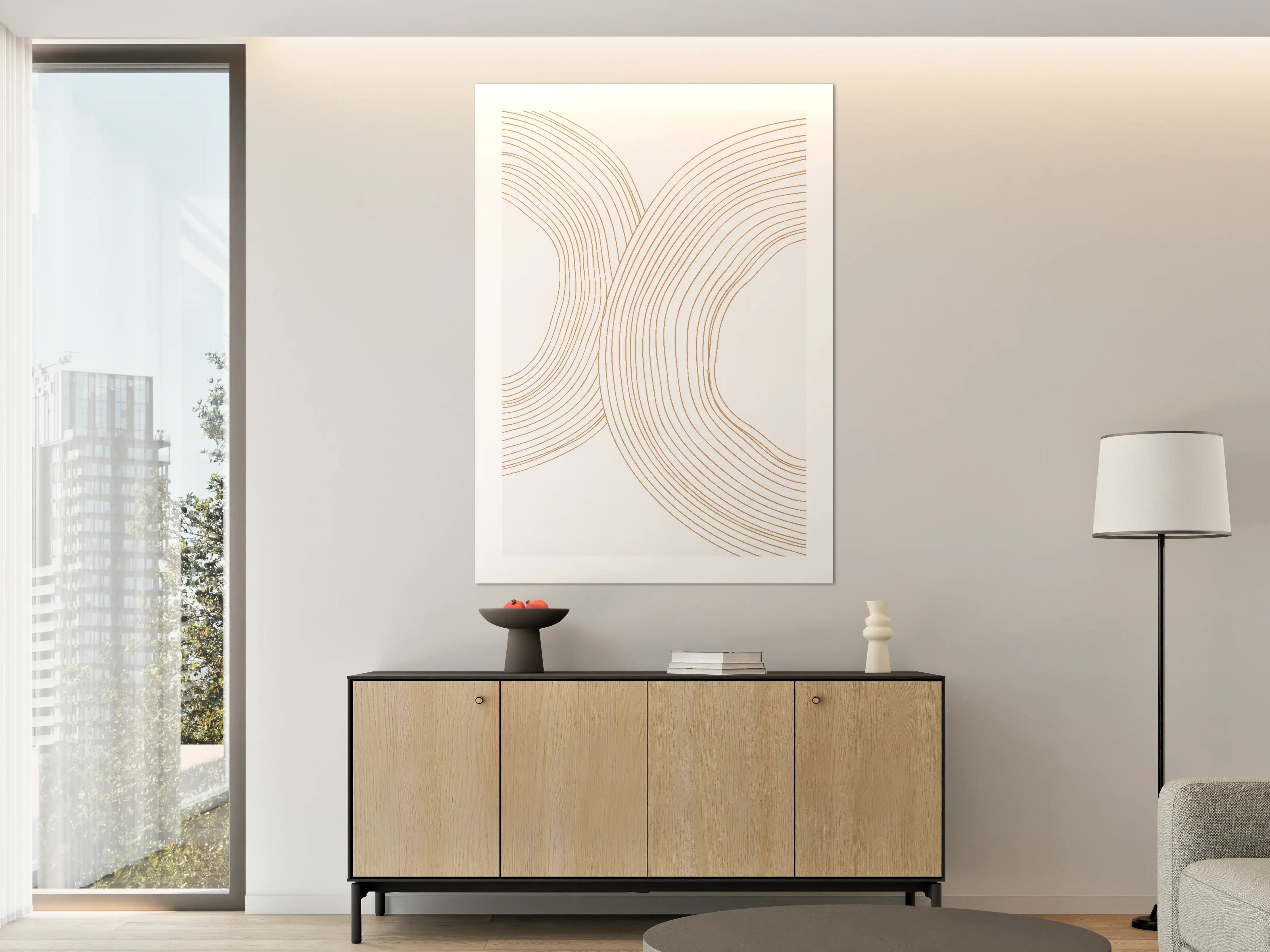 Große Wandbilder - Goldene Linienstruktur im minimalistischen Design