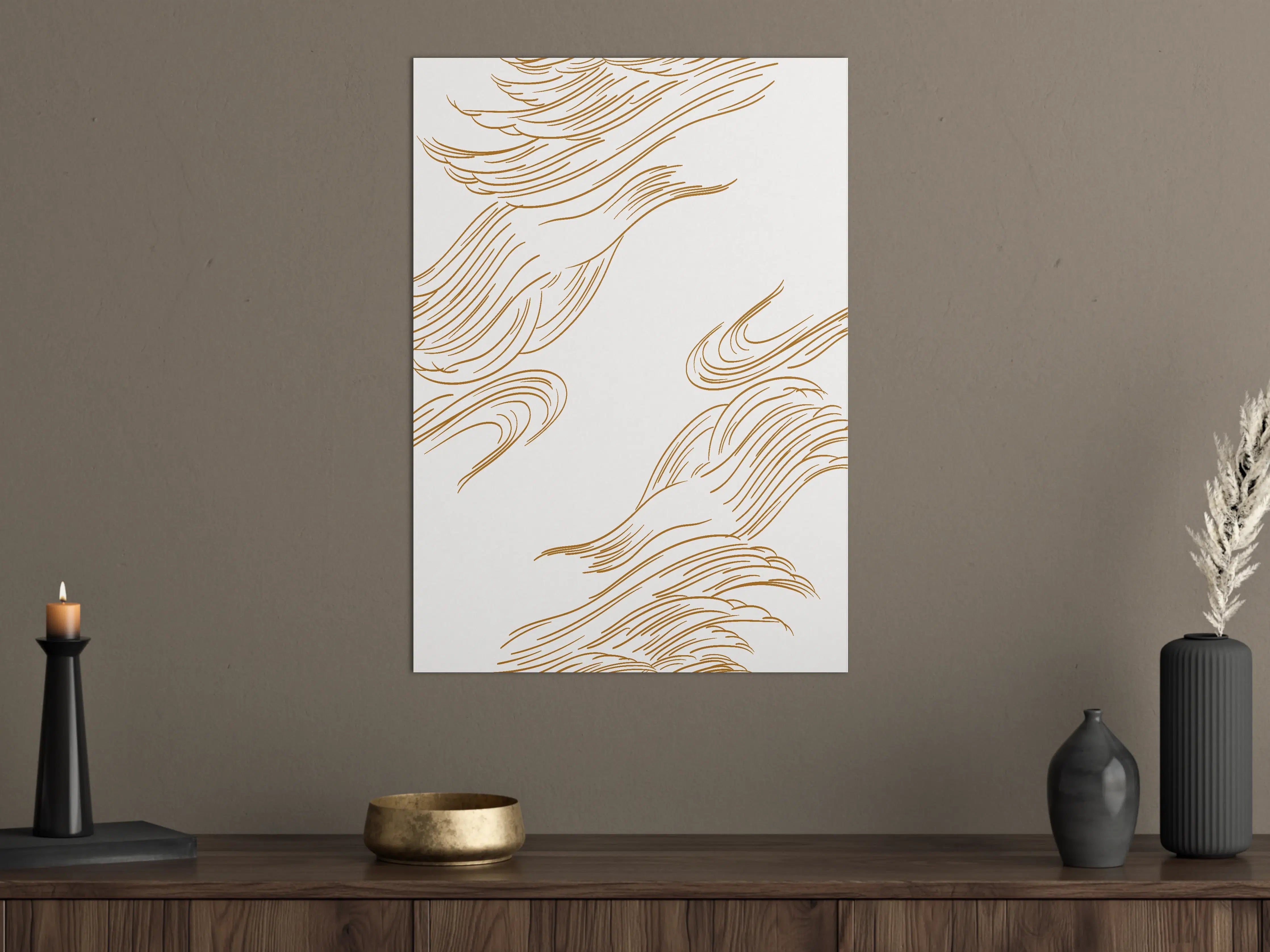Große Wandbilder - Goldene Linienzeichnung