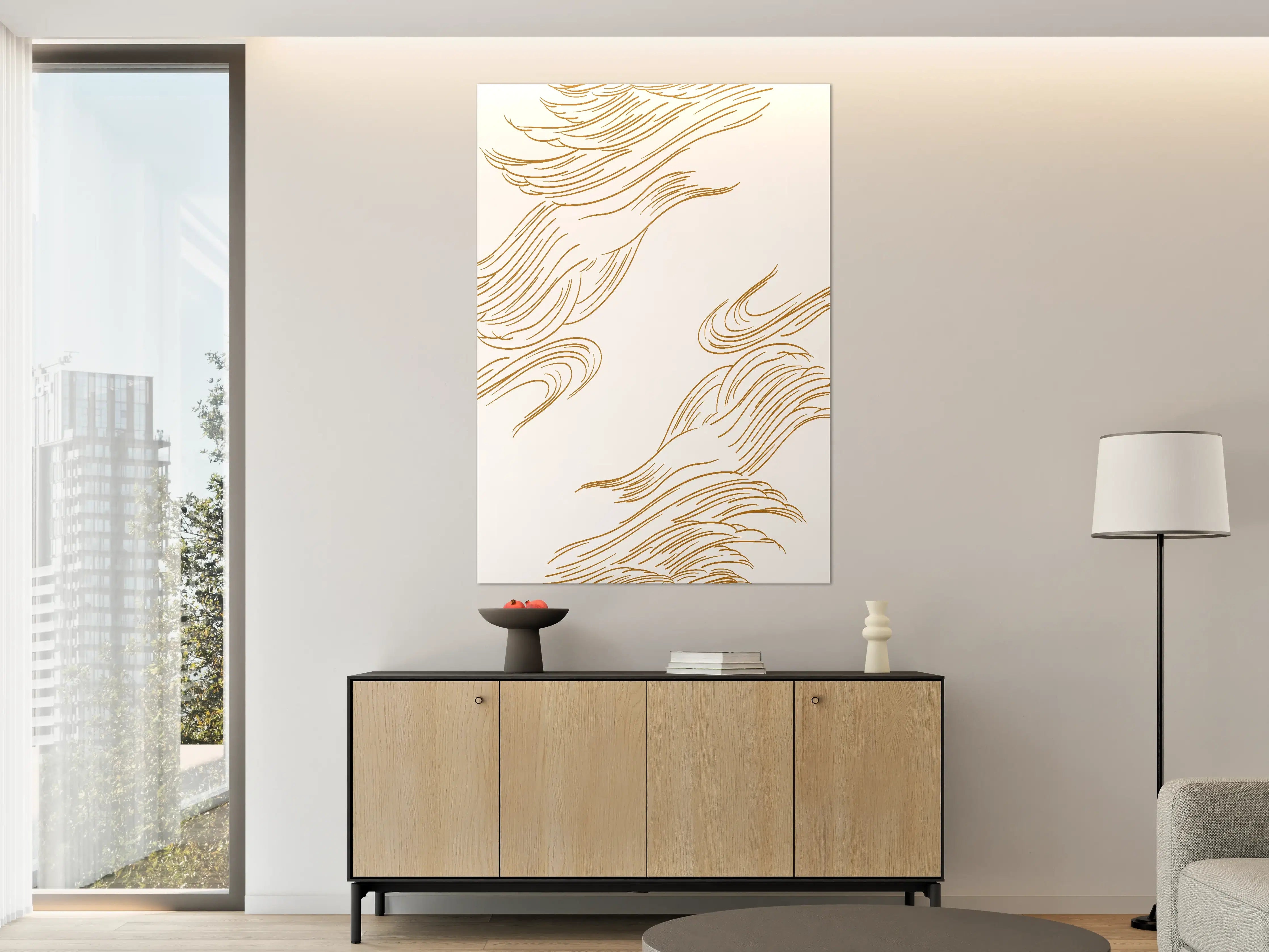 Große Wandbilder - Goldene Linienzeichnung