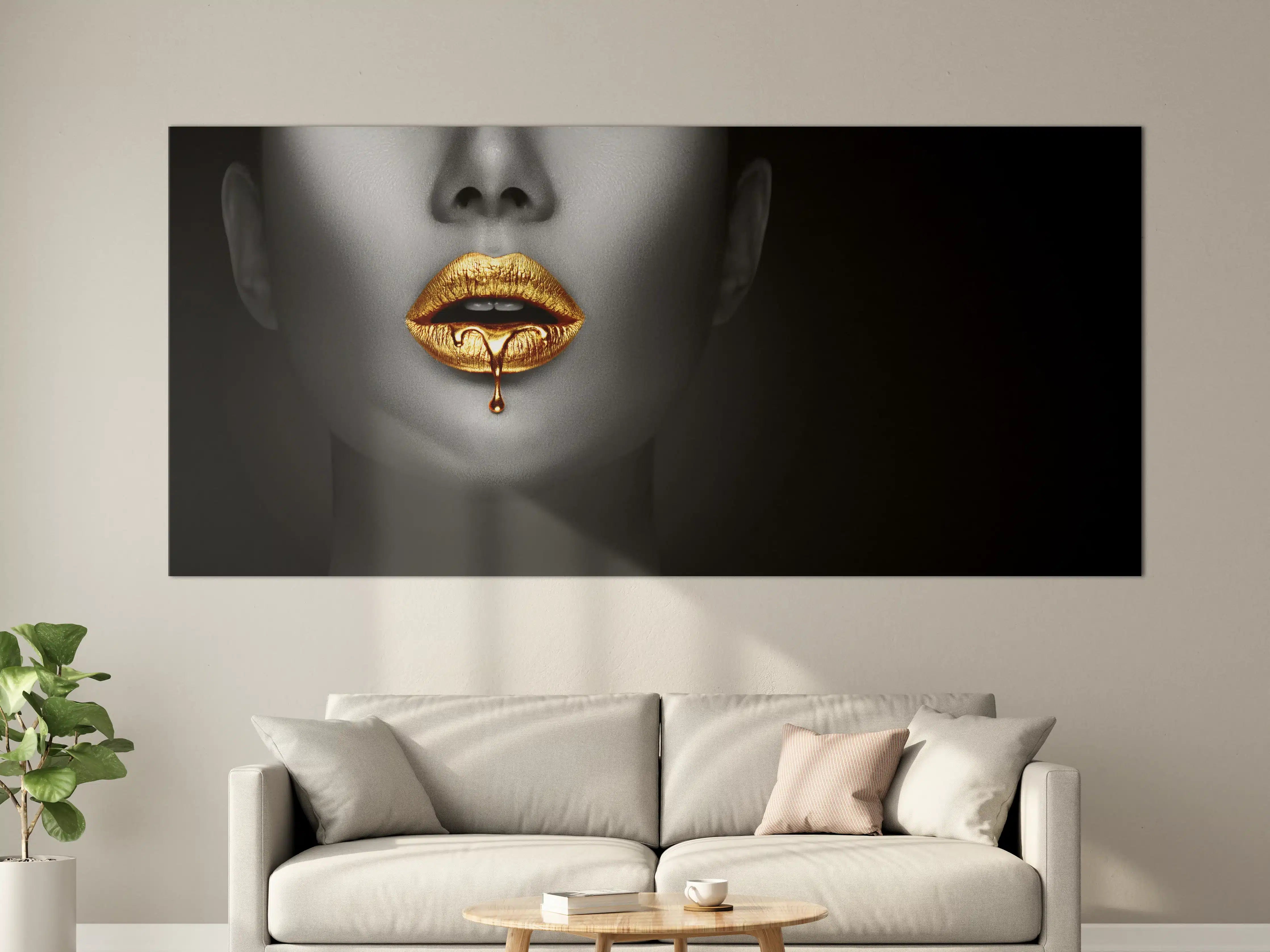 Große Wandbilder - Goldene Lippen Liquid Art