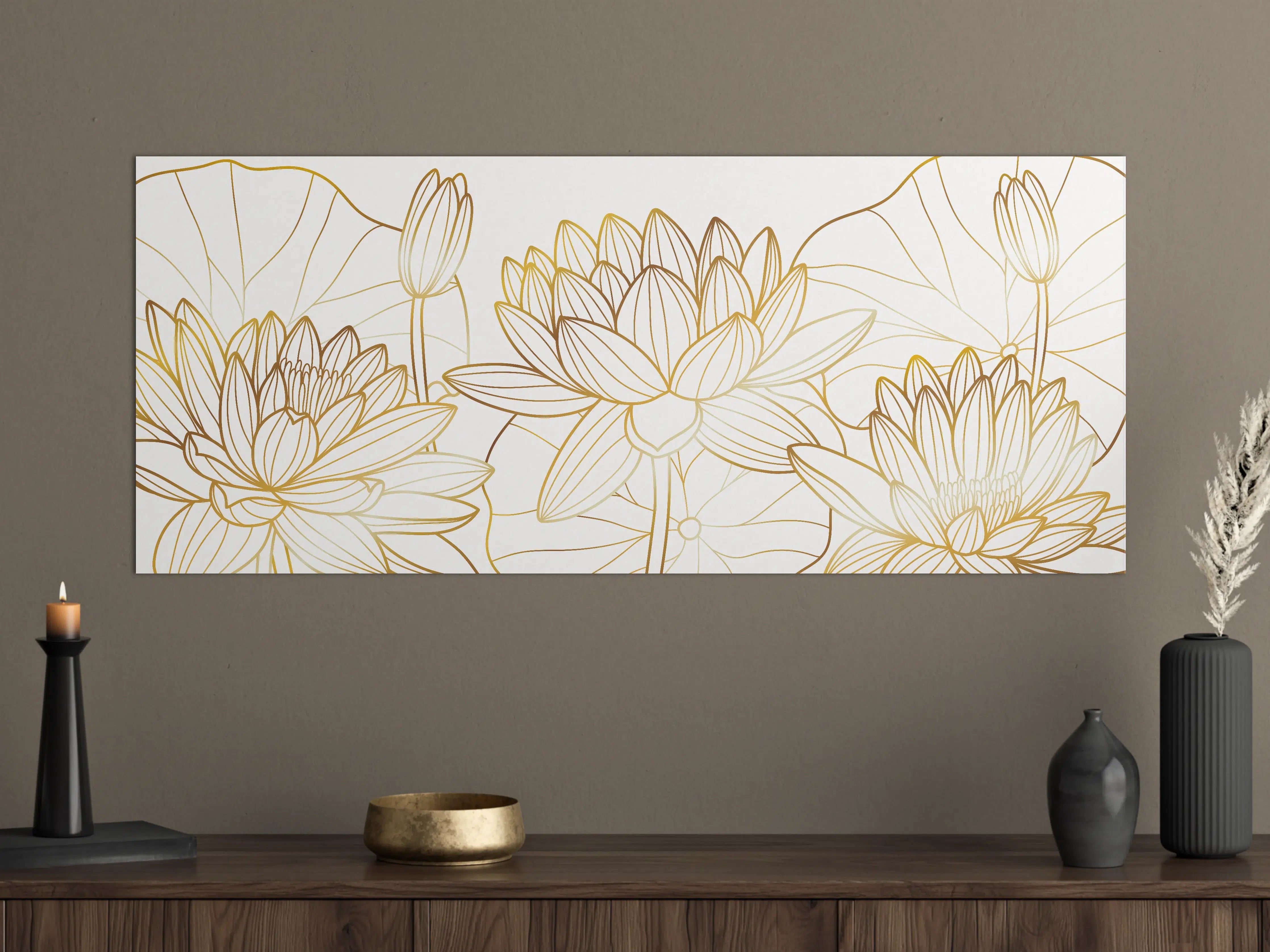 Große Wandbilder - Goldene Lotusblüte Zeichnung